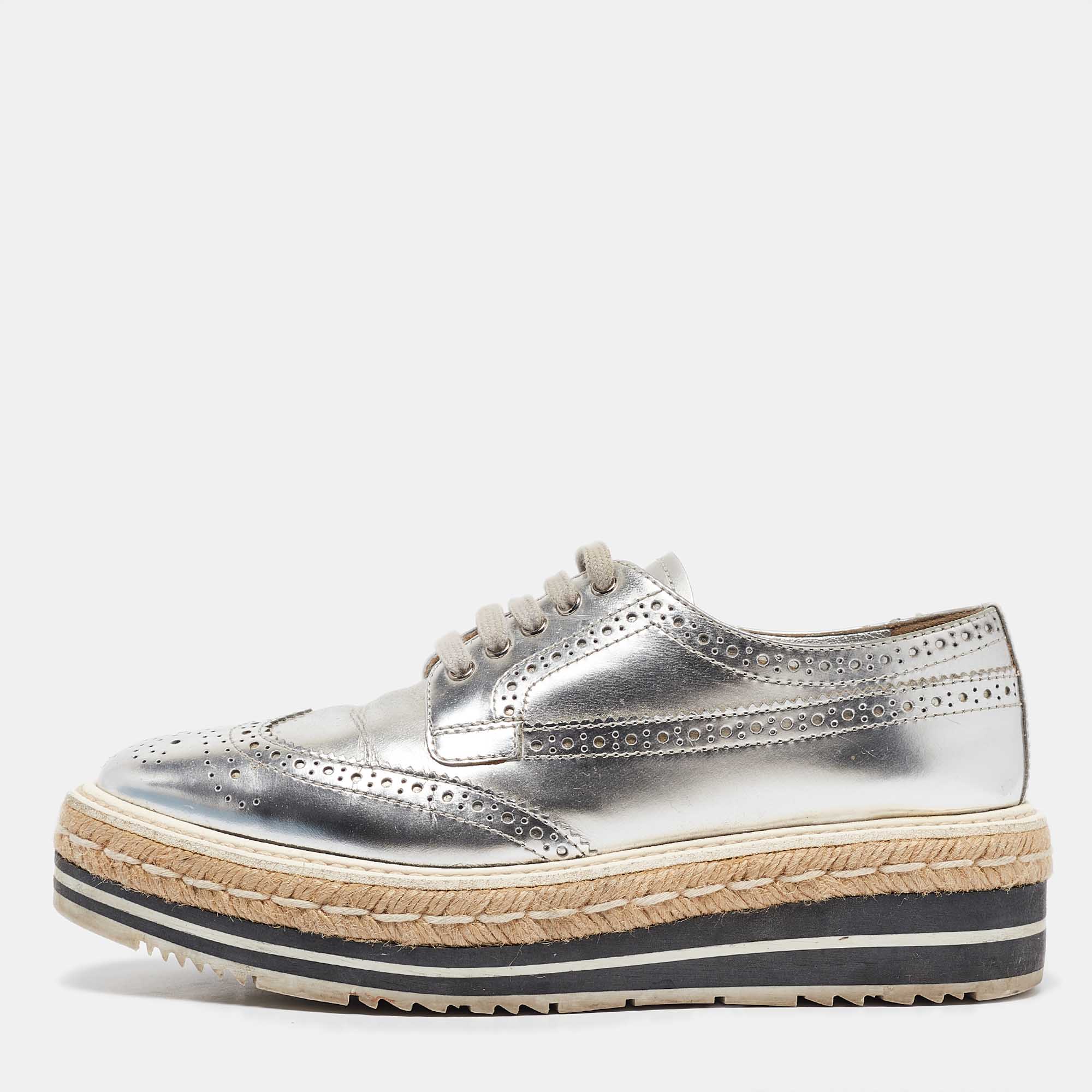 

Prada Silver Leather Lce Up Derby Size