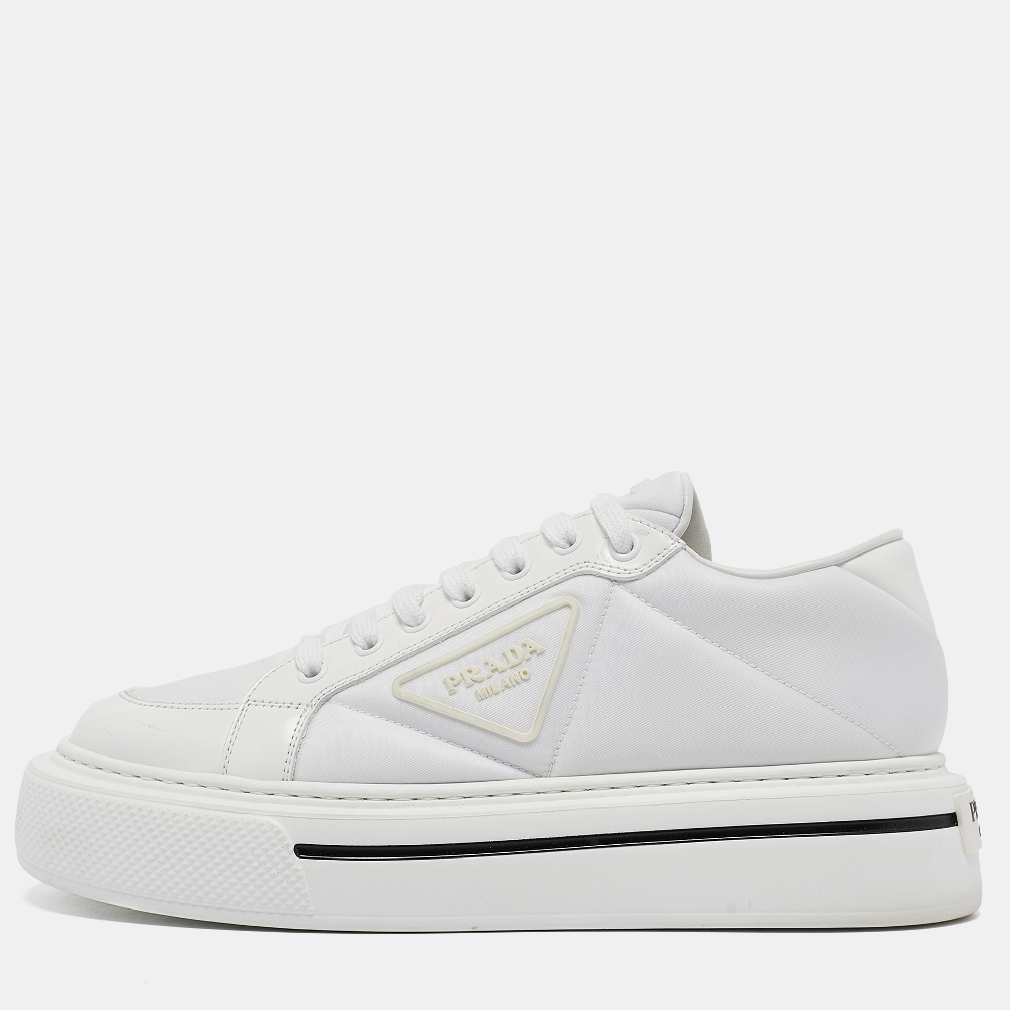 

Prada White Leather and Nylon Lace Up Sneakers Size