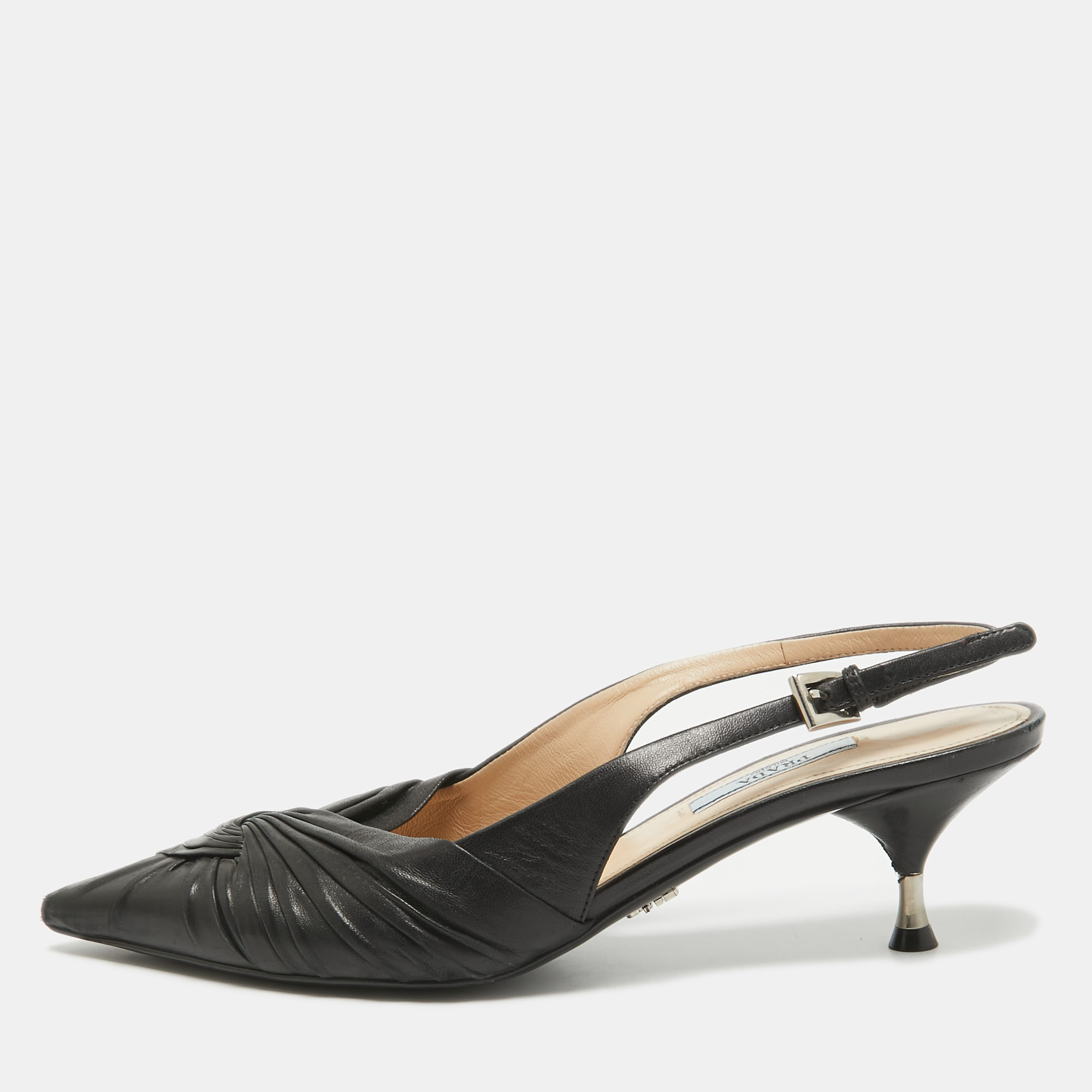 

Prada Black Leather Knotted Slingback Pumps Size