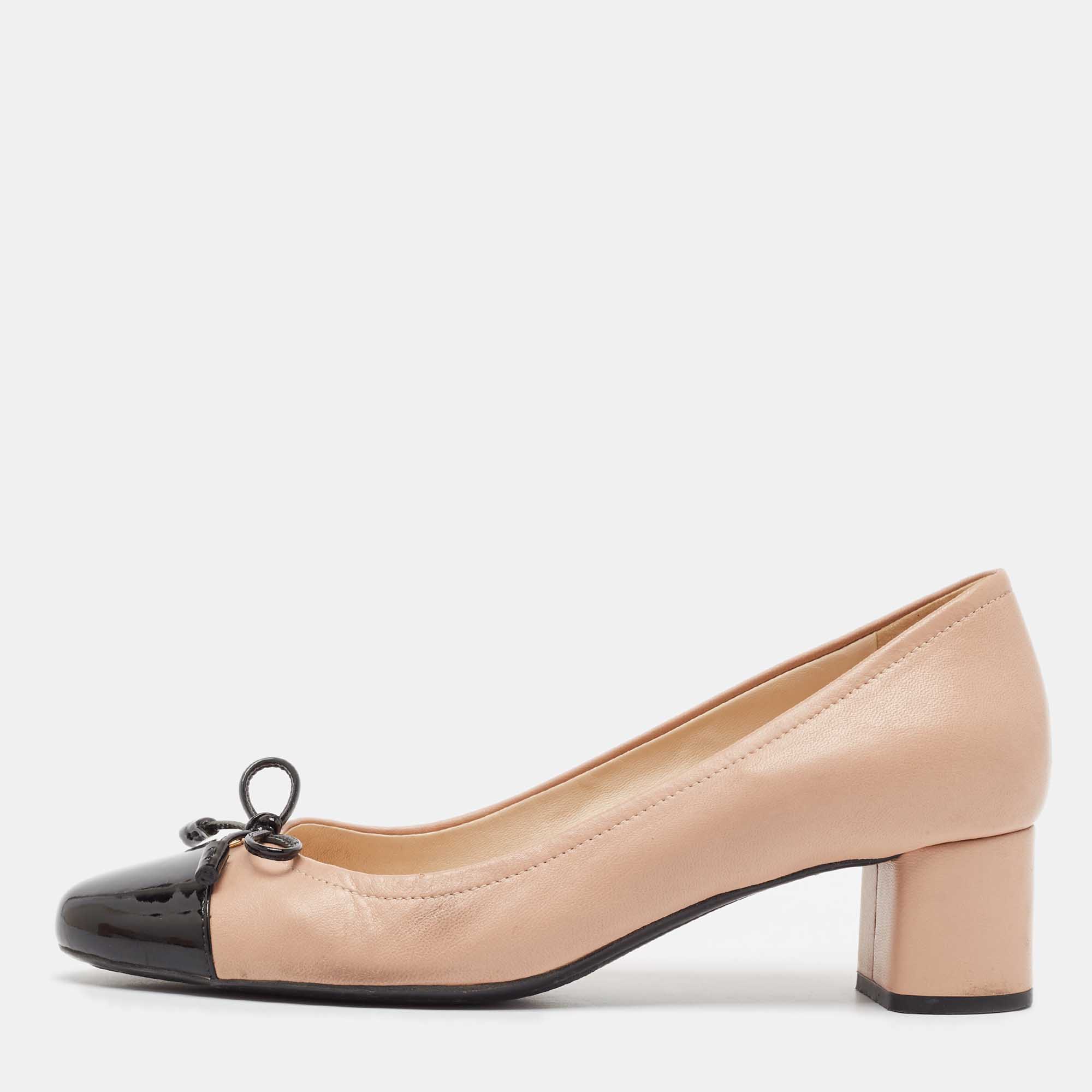 

Prada Pink/Black Leather and Patent Bow Pumps Size