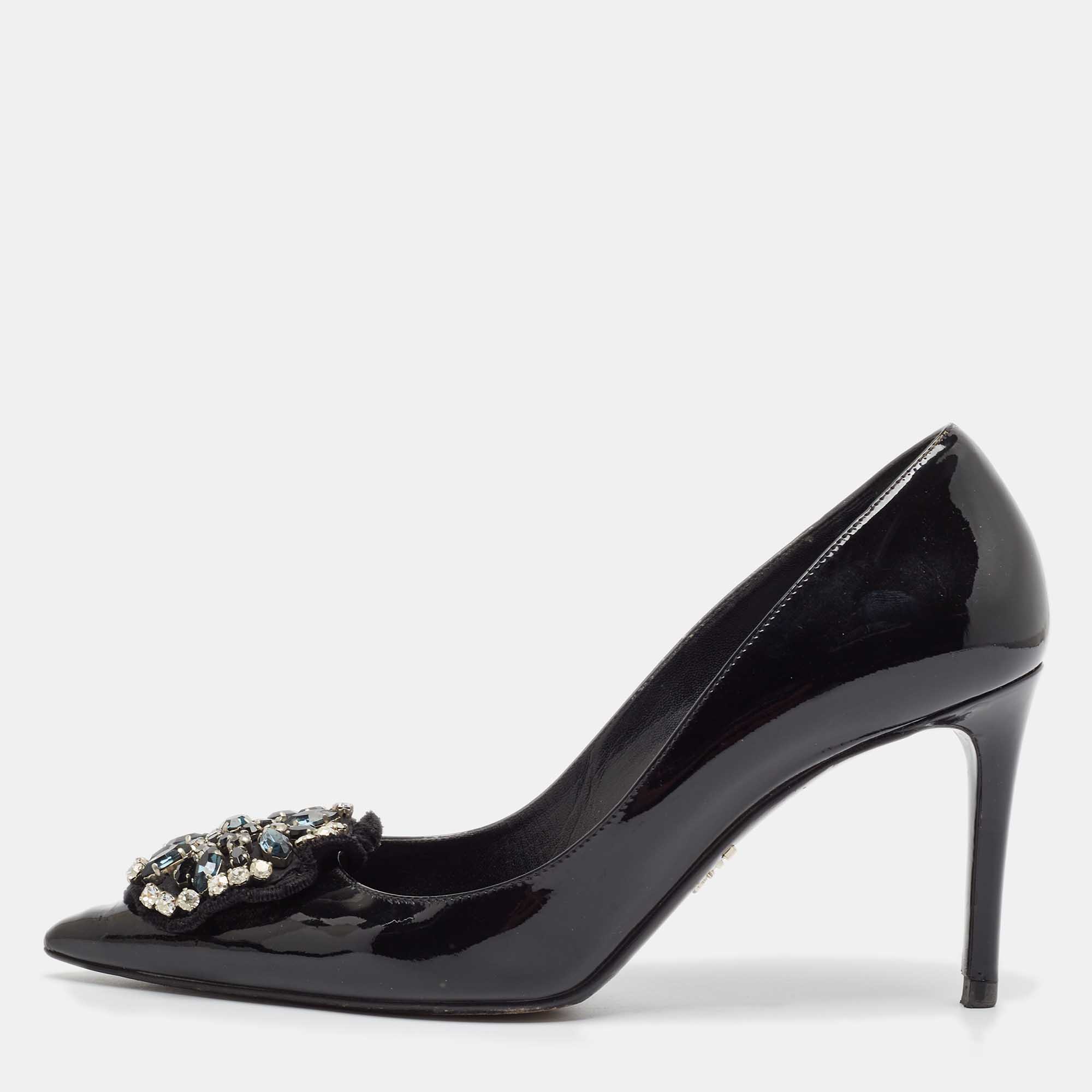 

Prada Black Patent Leather Crystal Embellished Pointed Toe Pumps Size