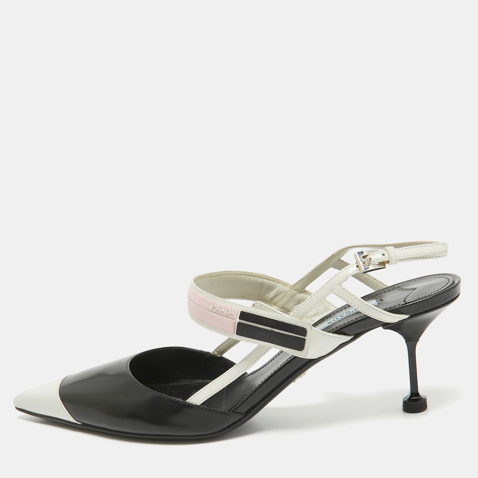 

Prada Black/White Leather and Rubber Slingback Pumps Size