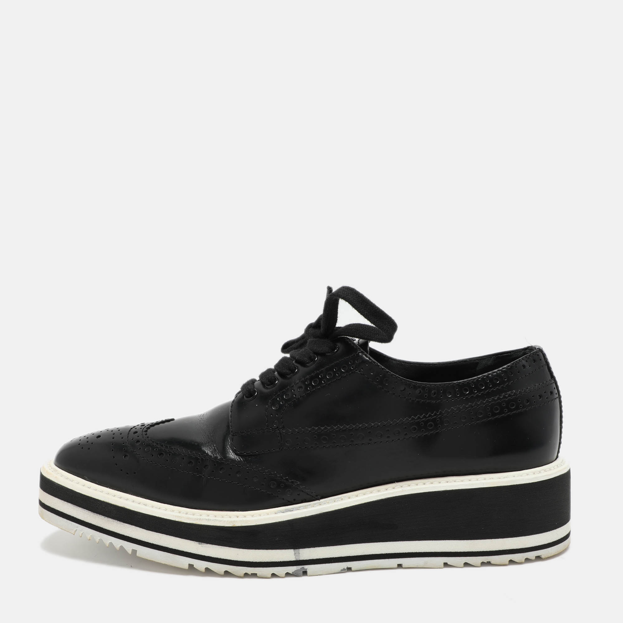 

Prada Black Brogue Leather Derby Low Top Sneakers Size