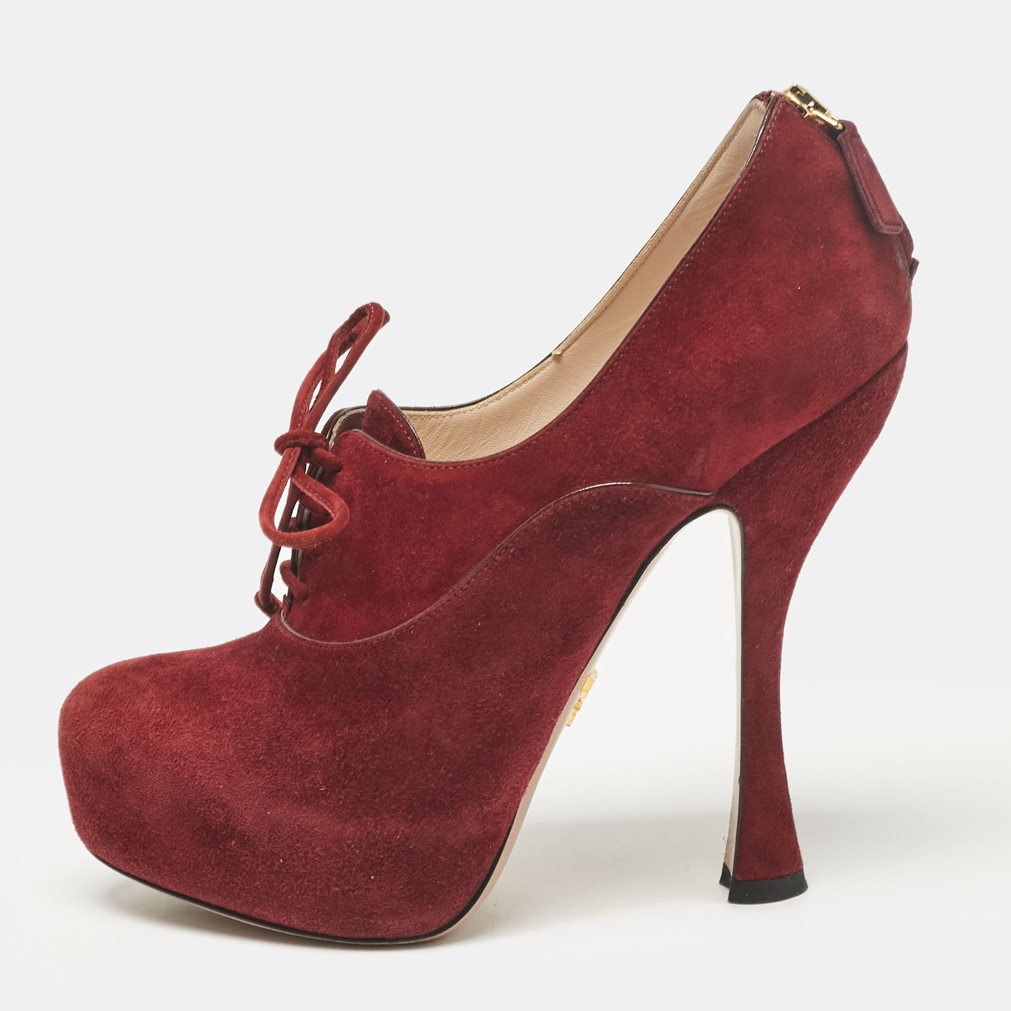 

Prada Burgundy Suede Lace Up Booties Size