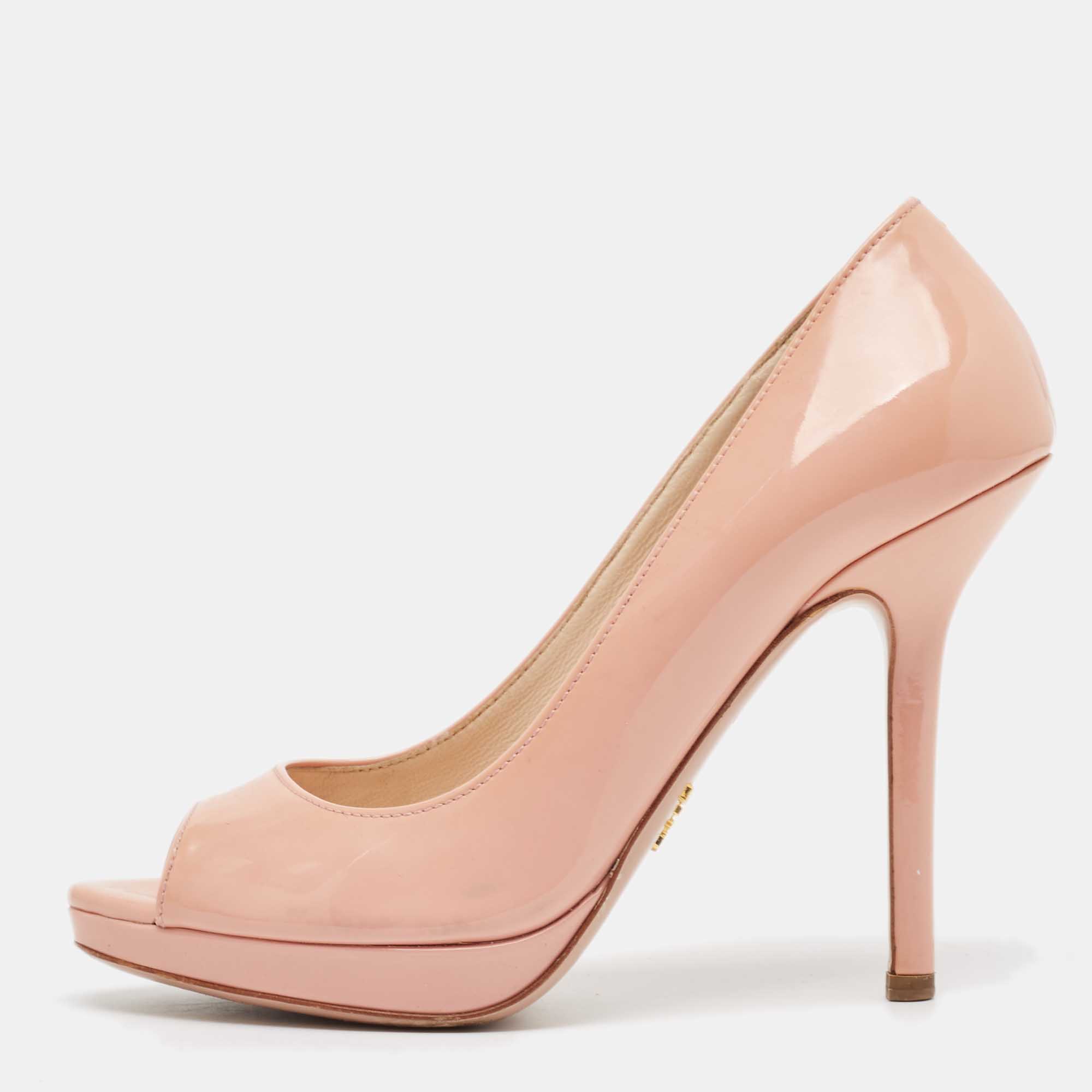 

Prada Pink Patent Leather Peep Toe Platform Pumps Size