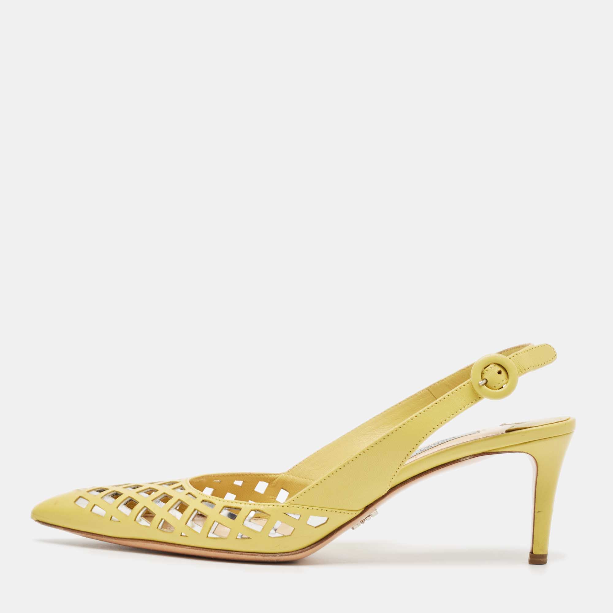 

Prada Yellow Leather Pointed Toe Slingback Pumps Size