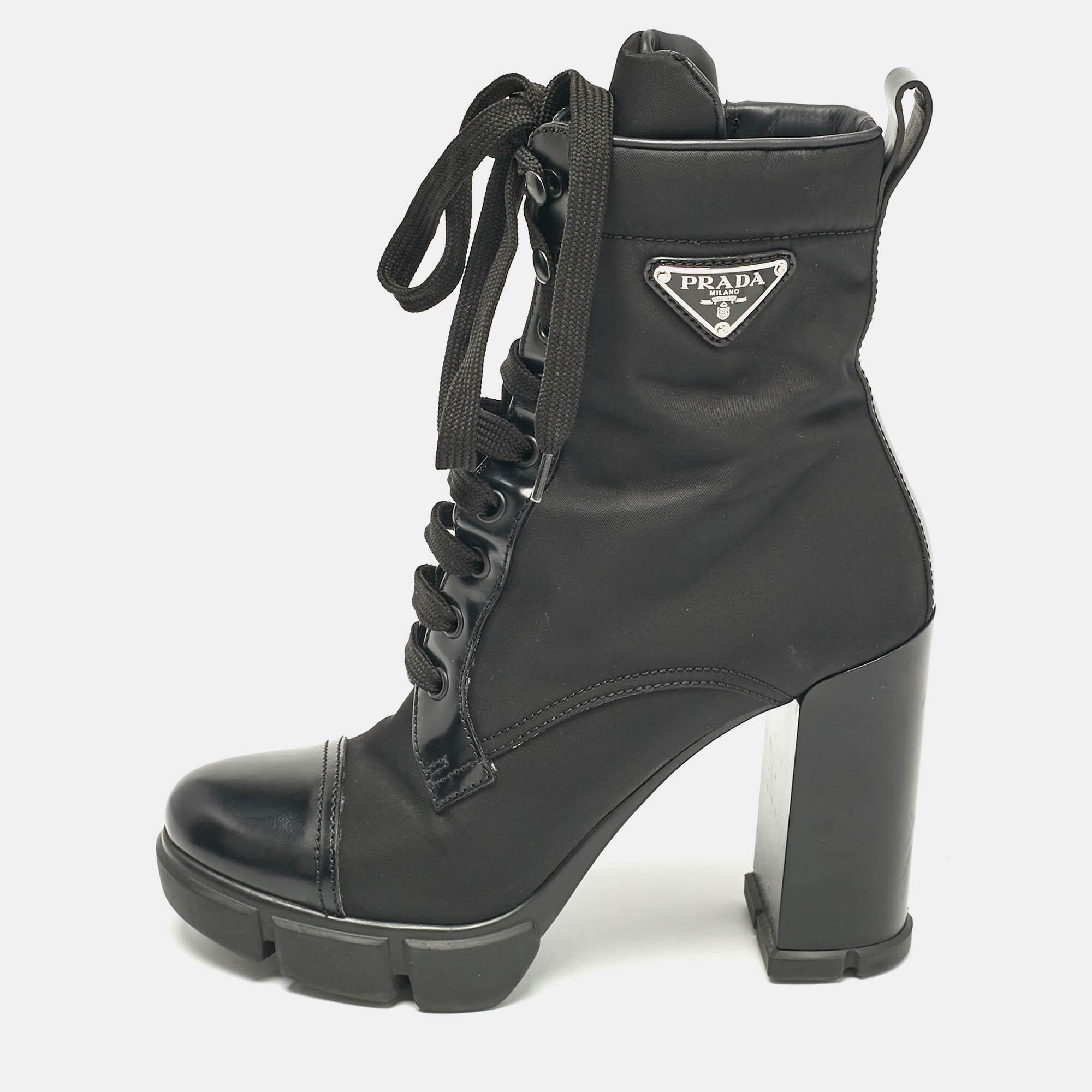 

Prada Black Leather and Nylon Ankle Length Boots Size