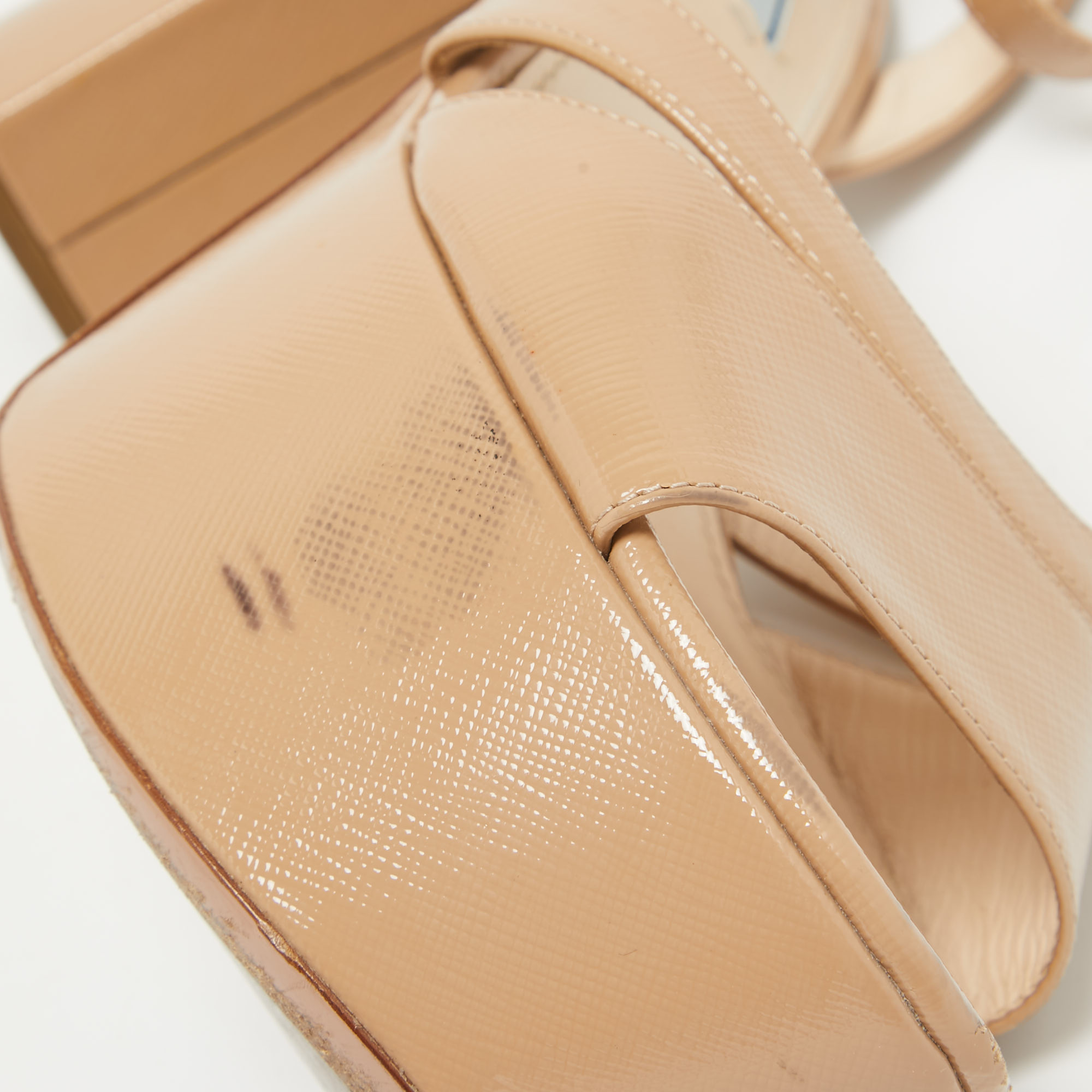 Prada Beige Patent Leather Ankle Strap Sandals Size 39 