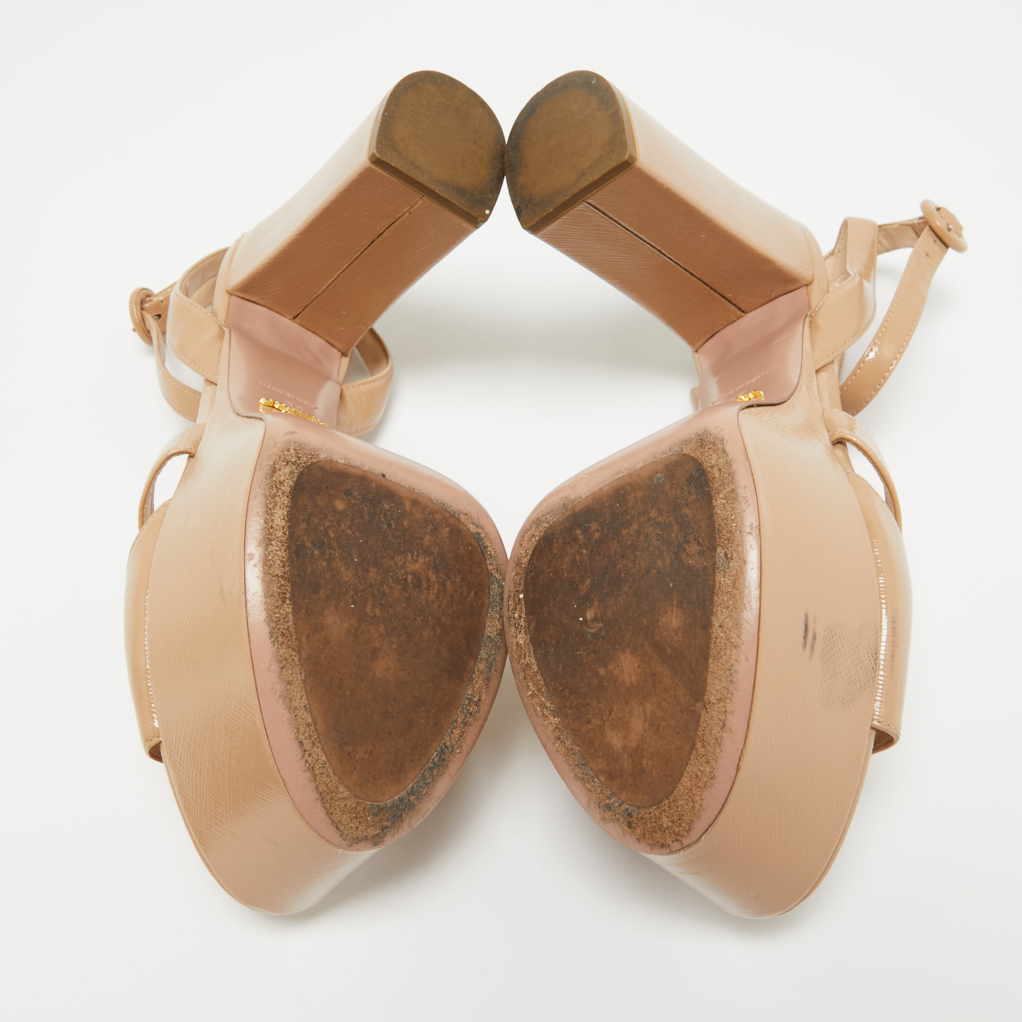 Prada Beige Patent Leather Ankle Strap Sandals Size 39 