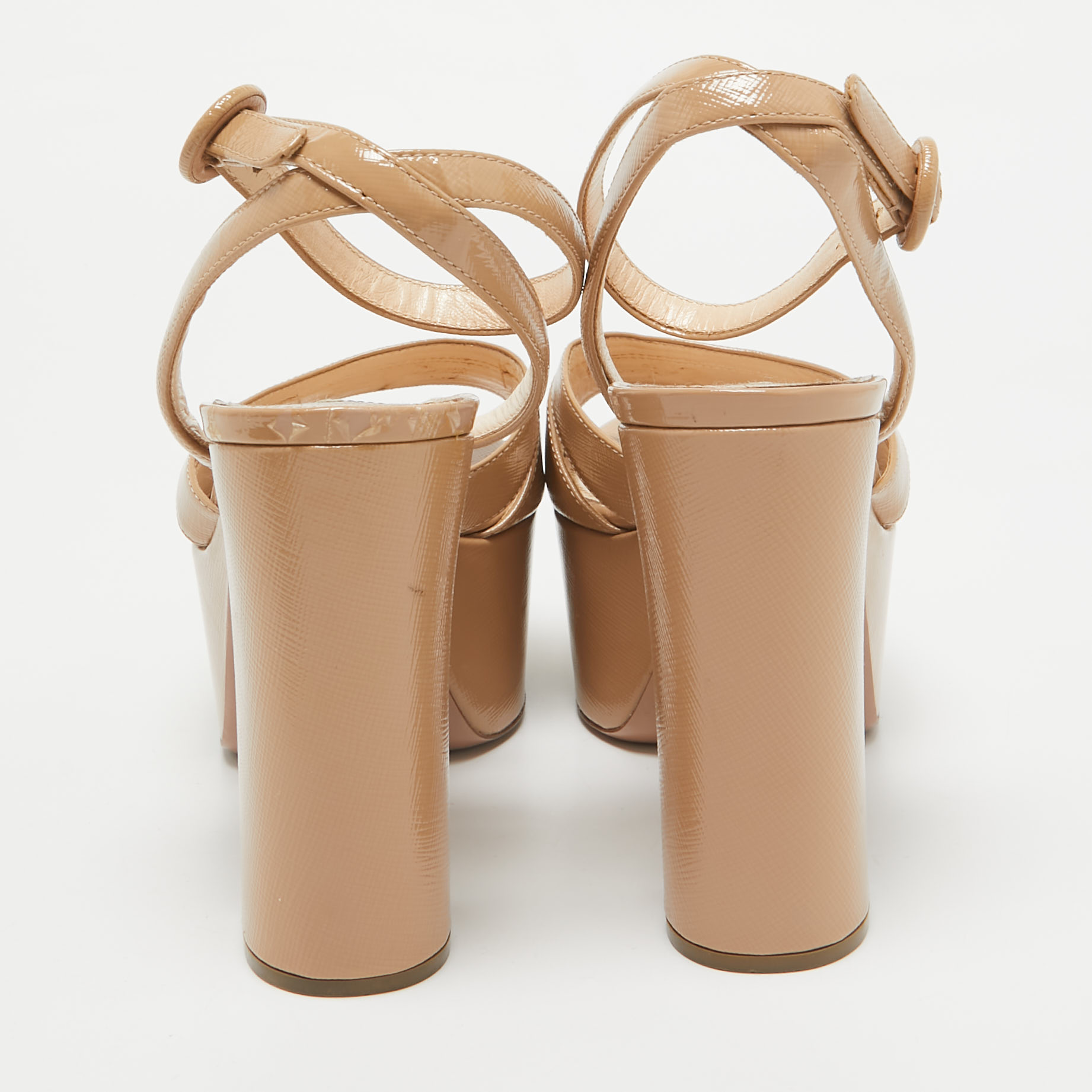 Prada Beige Patent Leather Ankle Strap Sandals Size 39 