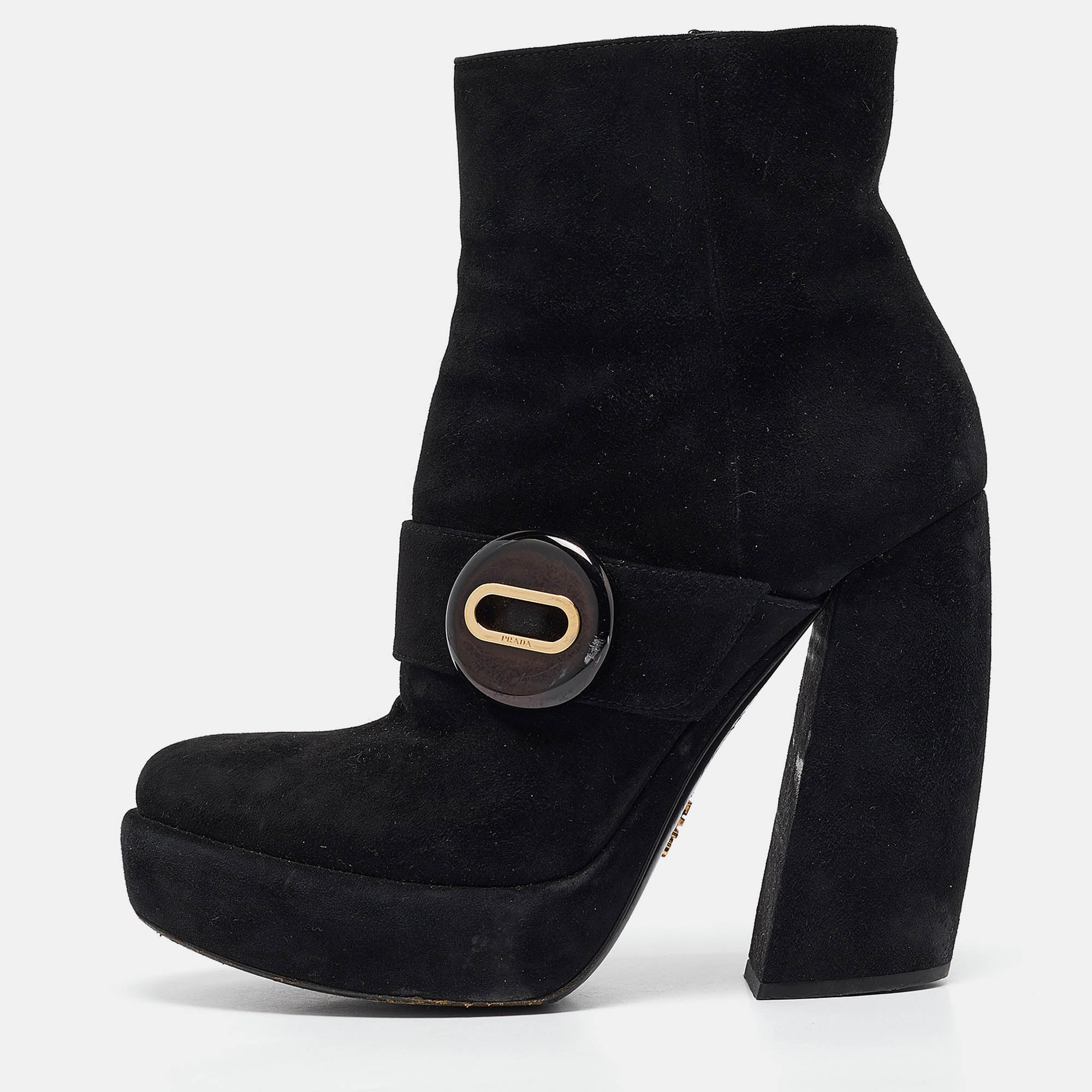 

Prada Black Suede Zip Ankle Boots Size