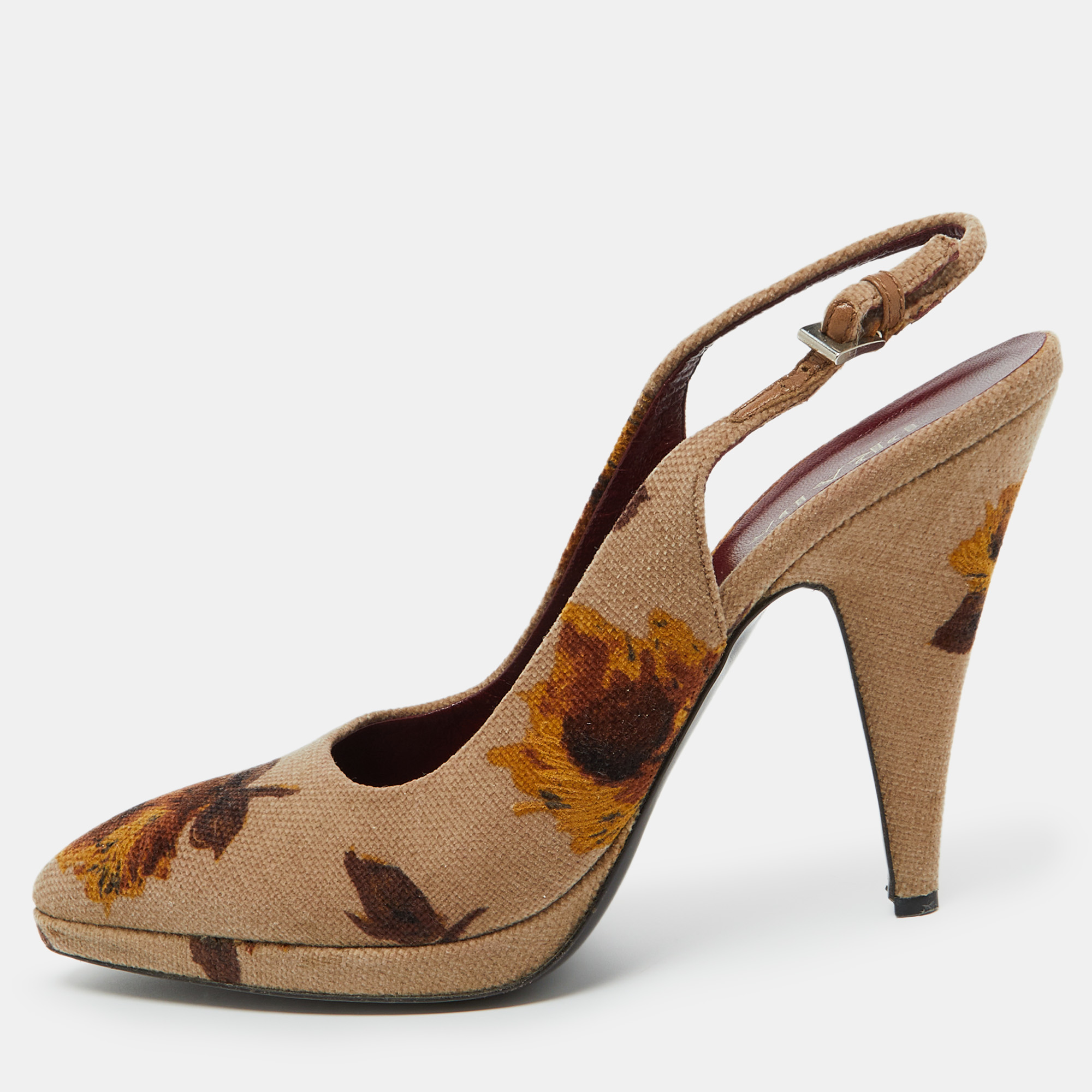 

Prada Beige Velvet Floral Slingback Pumps Size