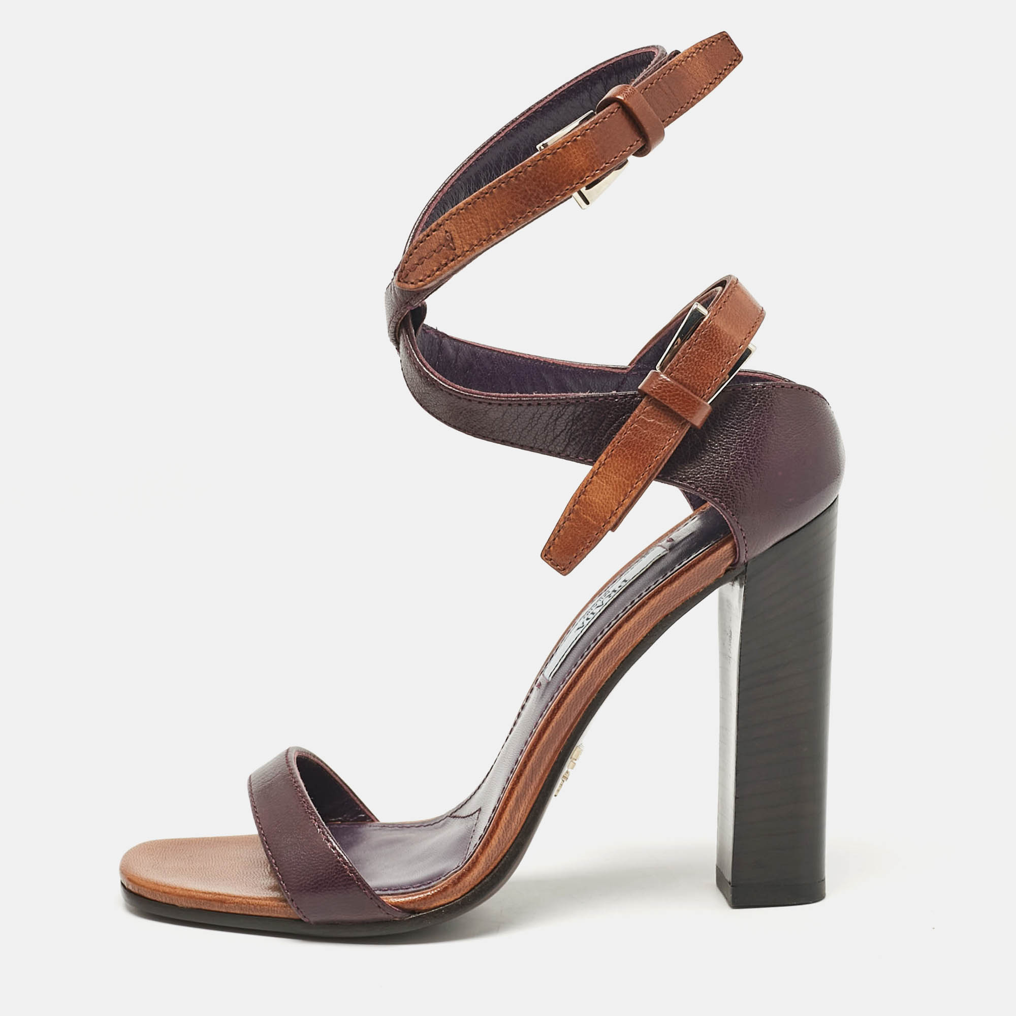 

Prada Purple/Brown Leather Ankle Strap Sandals Size