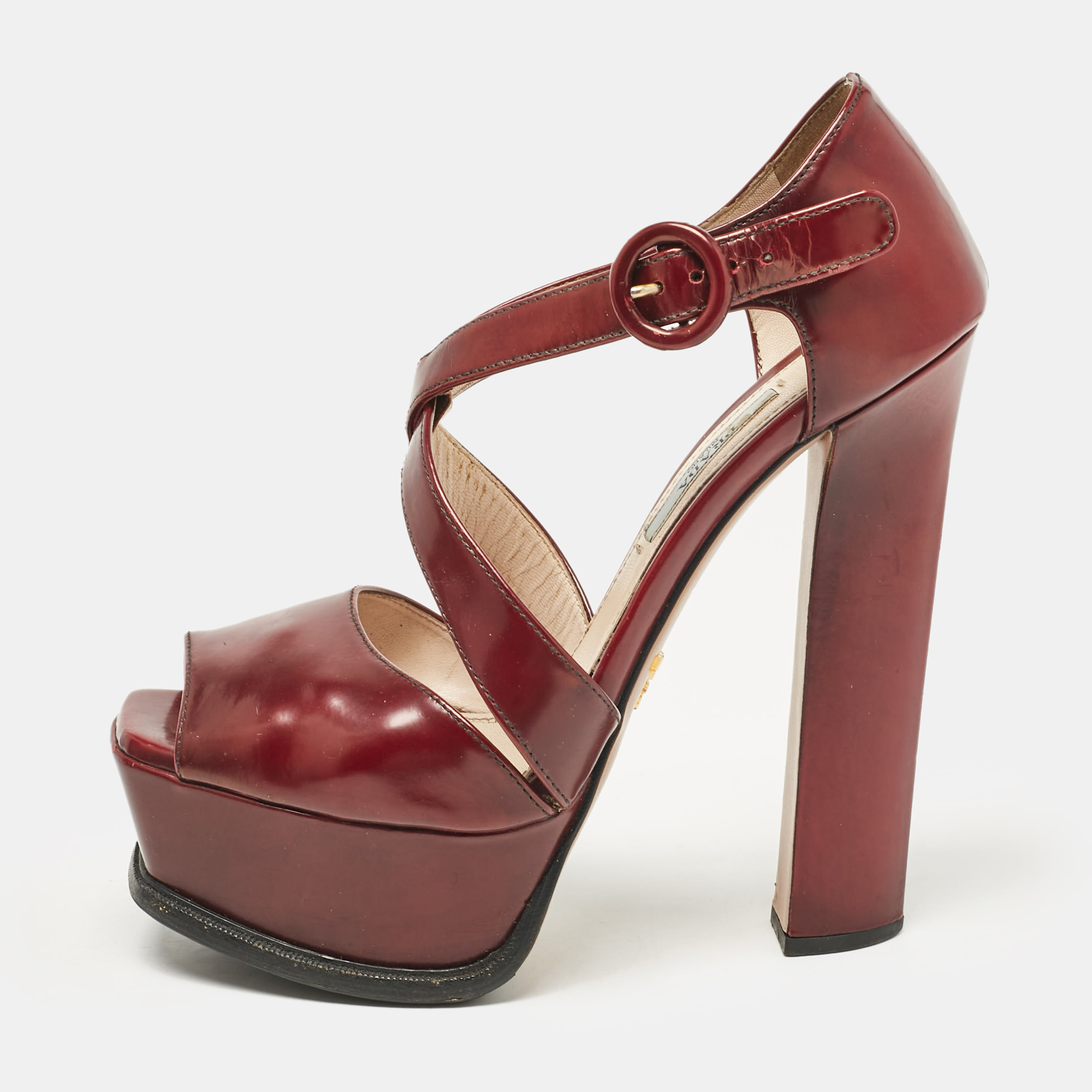 

Prada Dark Burgundy Leather Platform Sandals Size