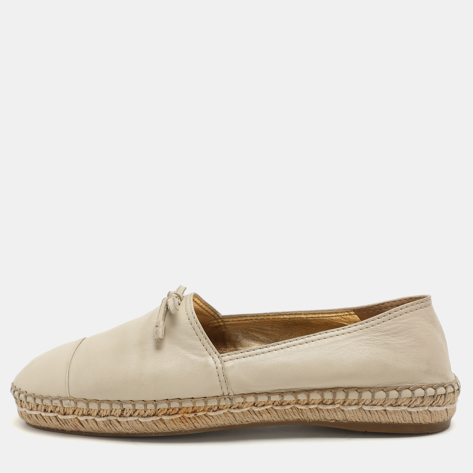 

Prada Cream Leather Bow Espadrille Flats Size