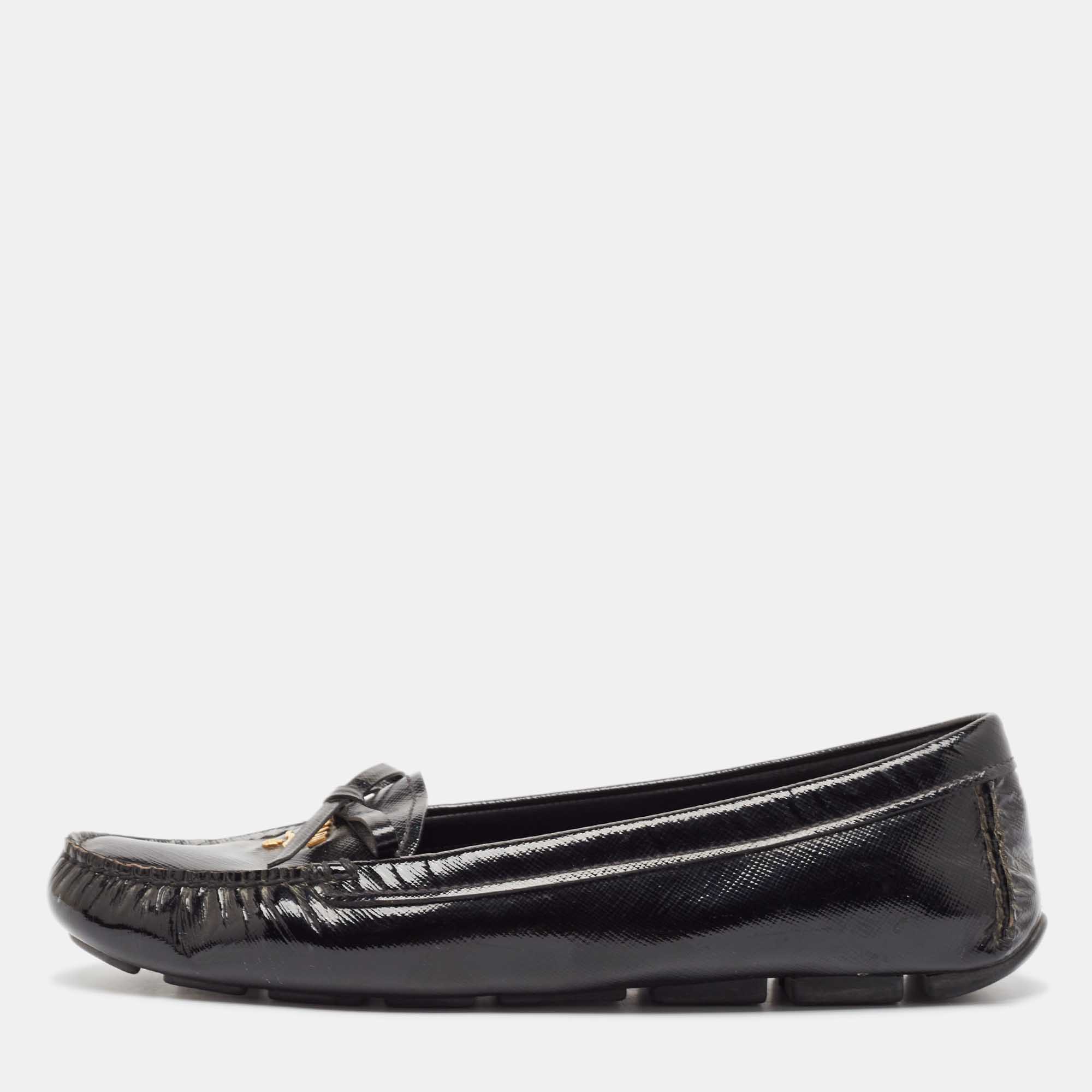 

Prada Black Patent Leather Bow Smoking Slippers Size