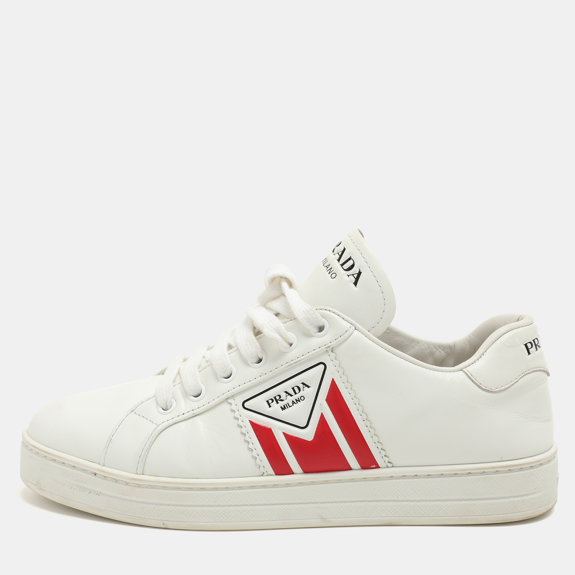 

Prada White Leather Lace Up Sneakers Size