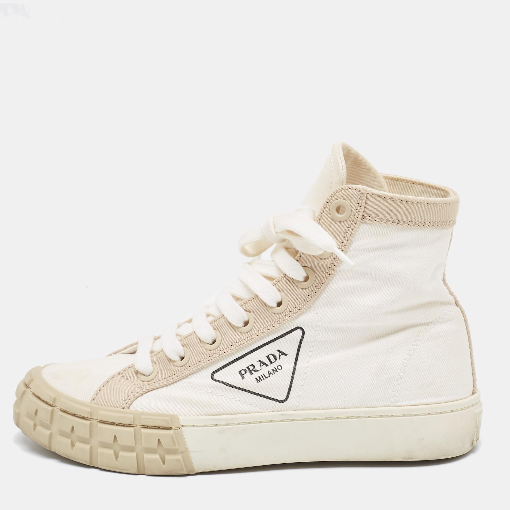 

Prada Cream/White Canvas Gabardine High Top Sneakers Size