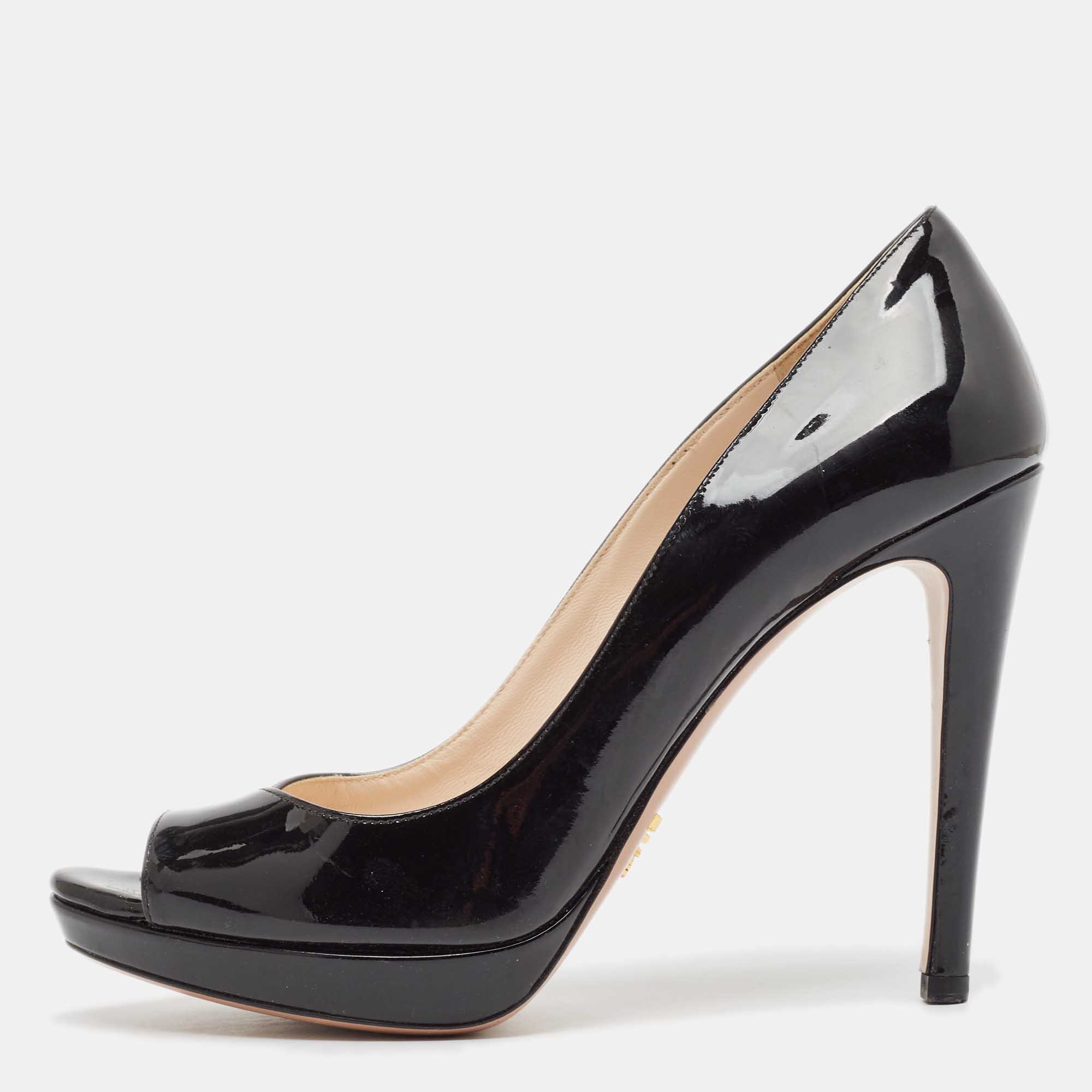 

Prada Black Patent Leather Peep Toe Pumps Size