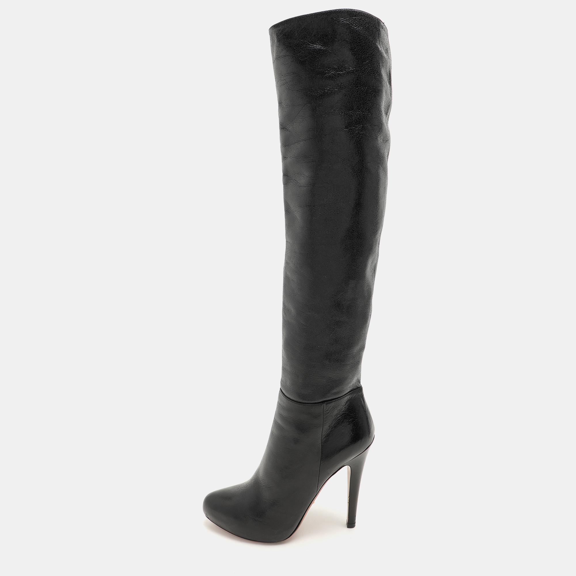 

Prada Black Leather Knee Length Boots Size