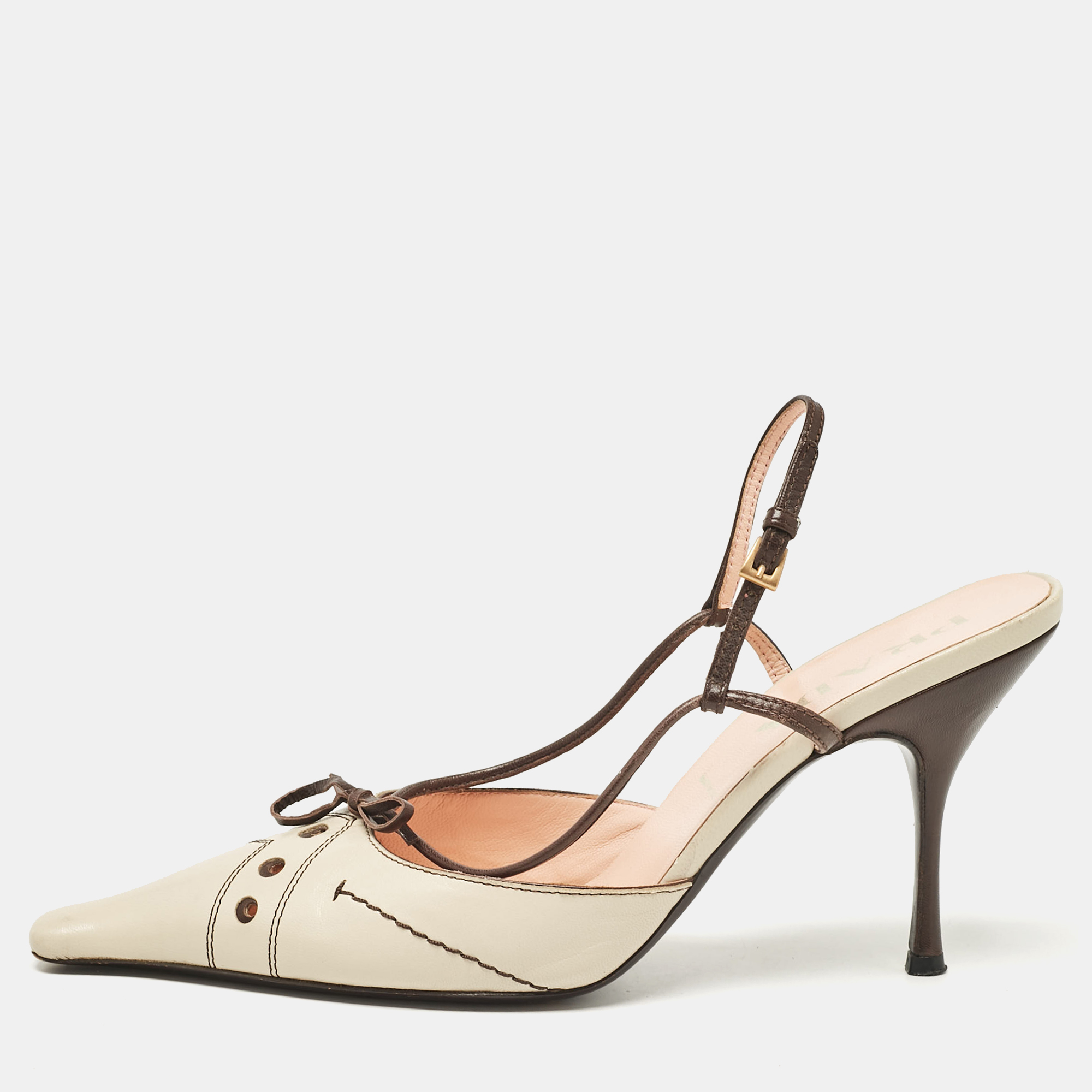 

Prada Brown/Beige Leather Slingback Pumps Size