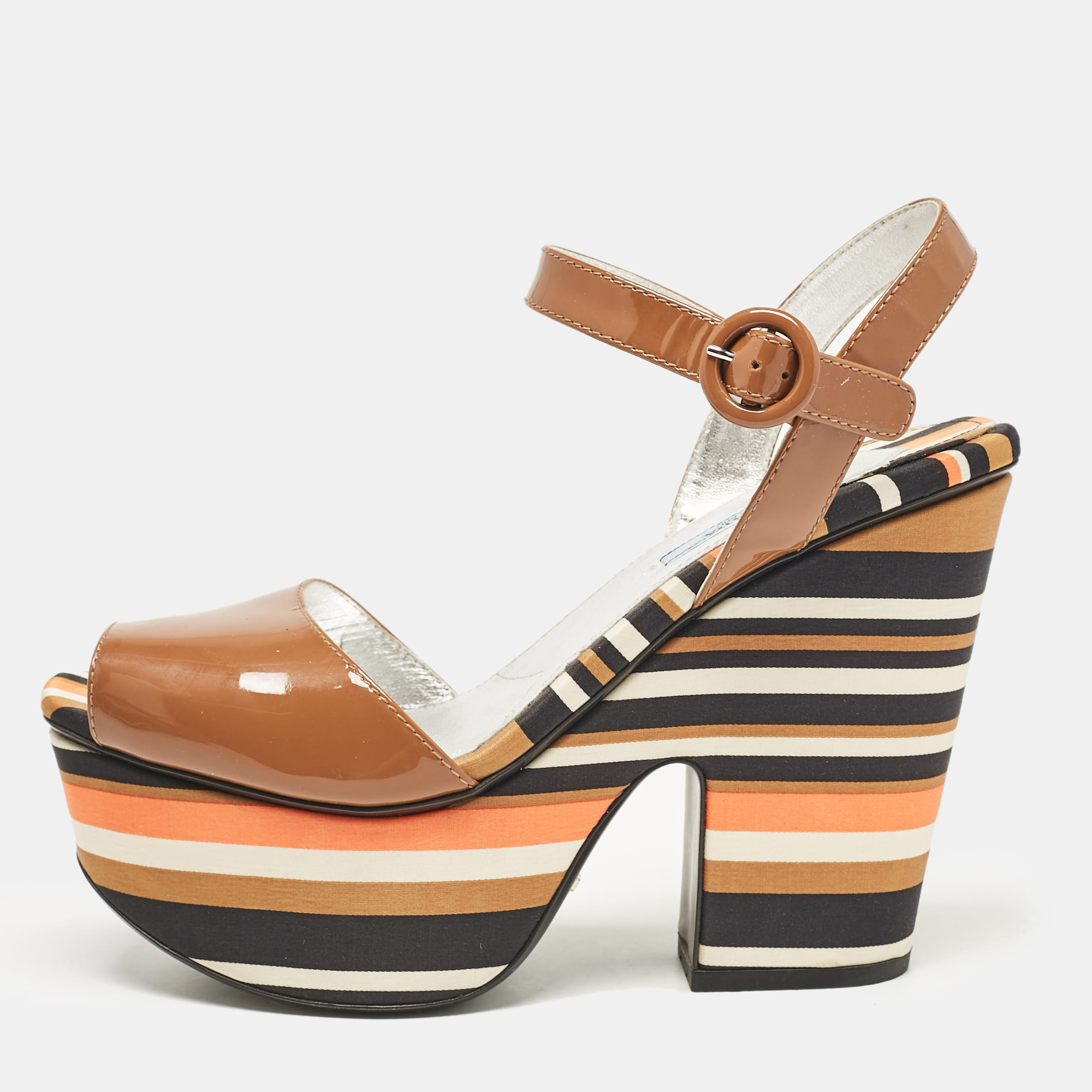 

Prada Multicolor Fabric and Patent Leather Platform Sandals Size