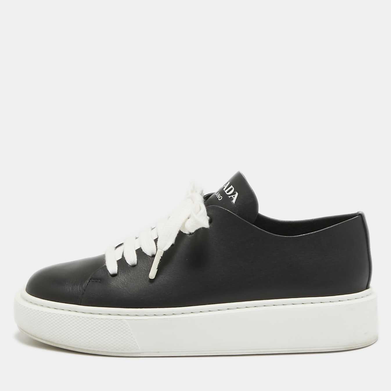 

Prada Black Leather Low Top Sneakers Size