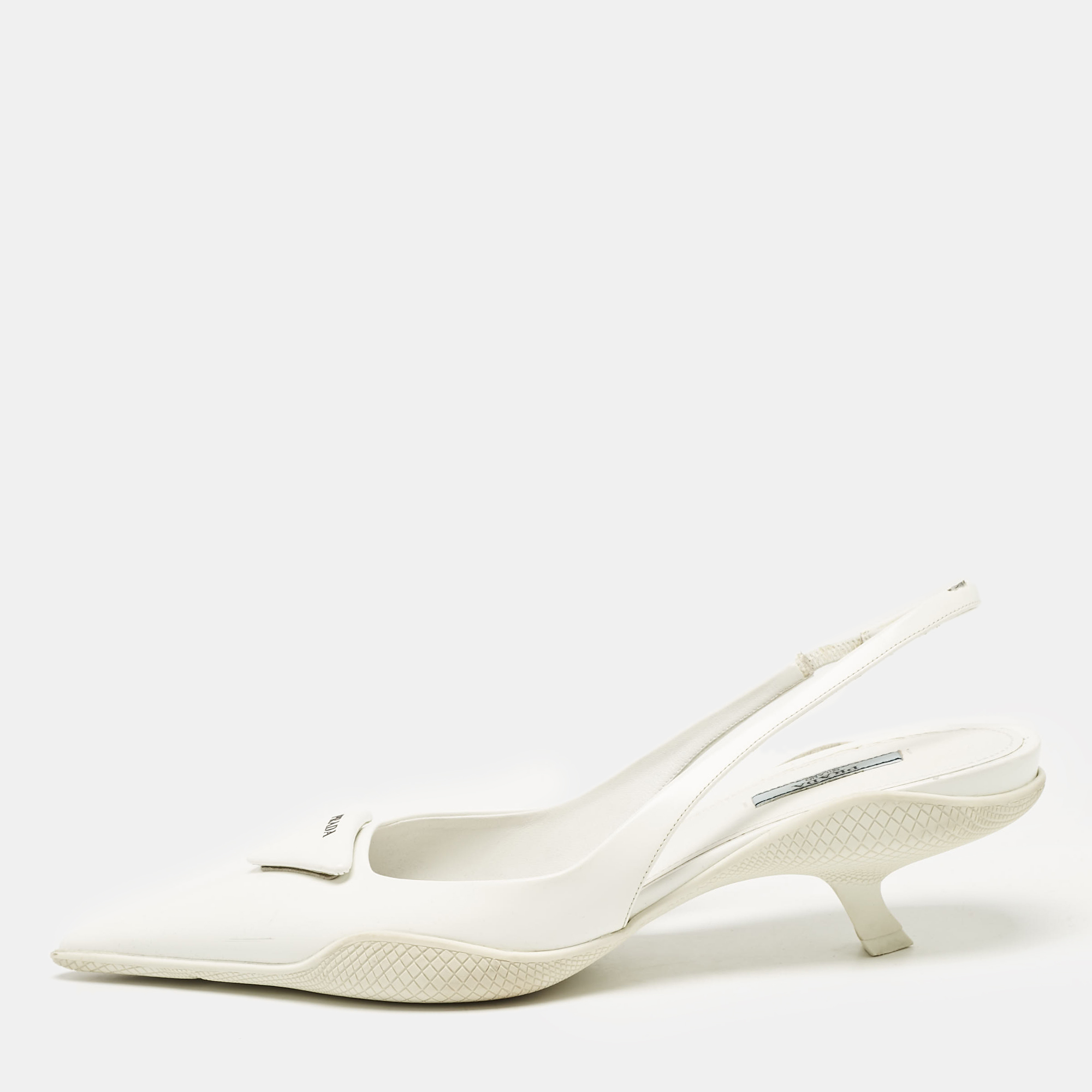 

Prada White Leather Bow Slingback Pumps Size