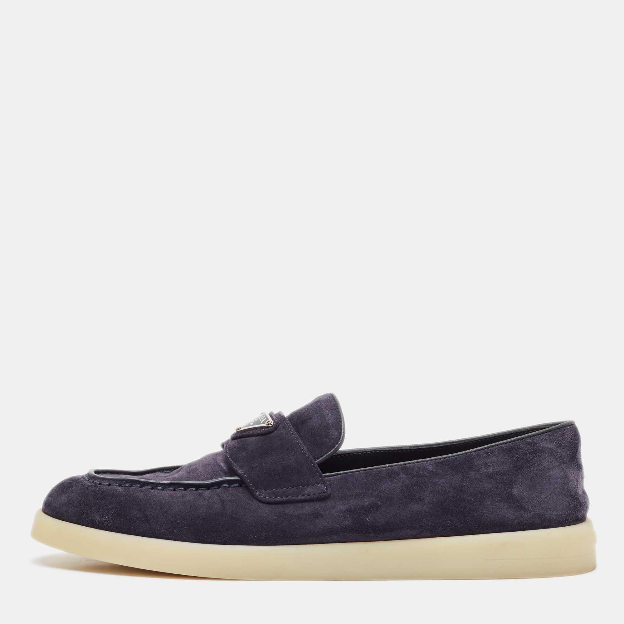 

Prada Navy Blue Suede Slip On Loafers Size