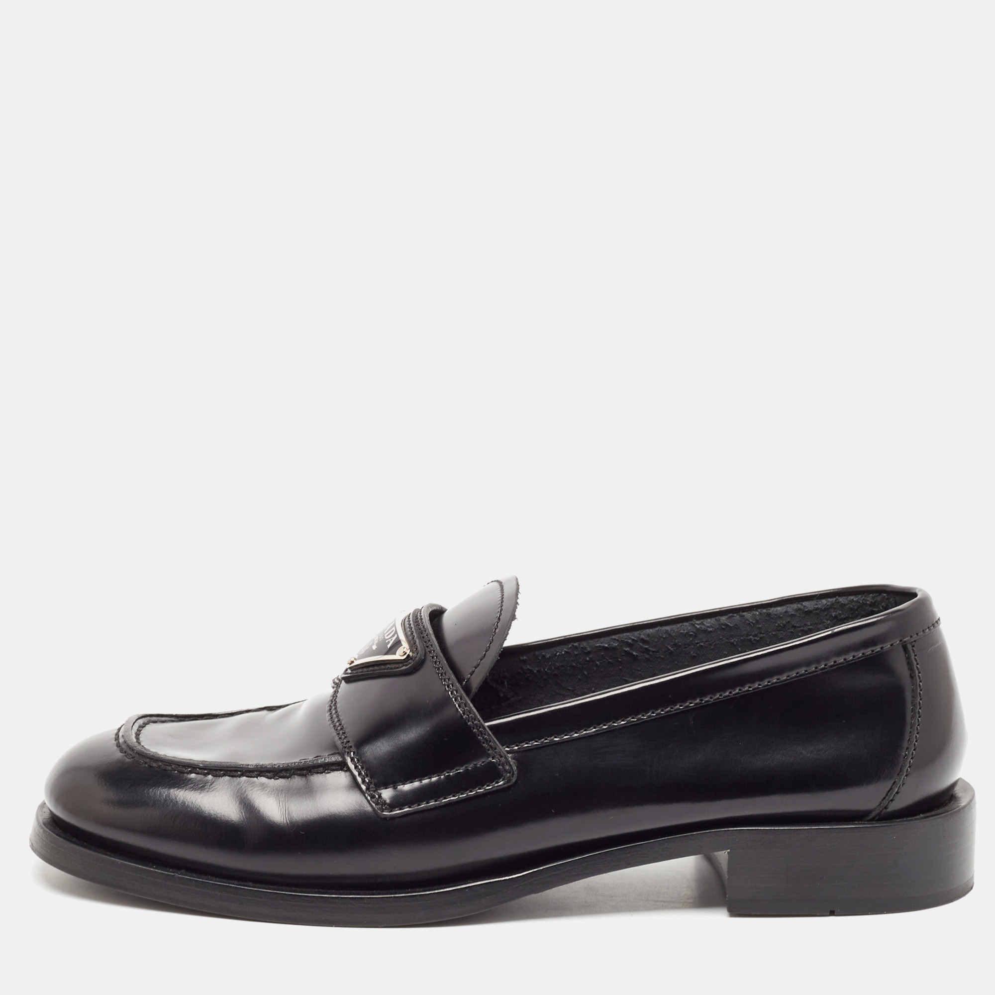 

Prada Black Brushed Leather Slip On Loafers Size