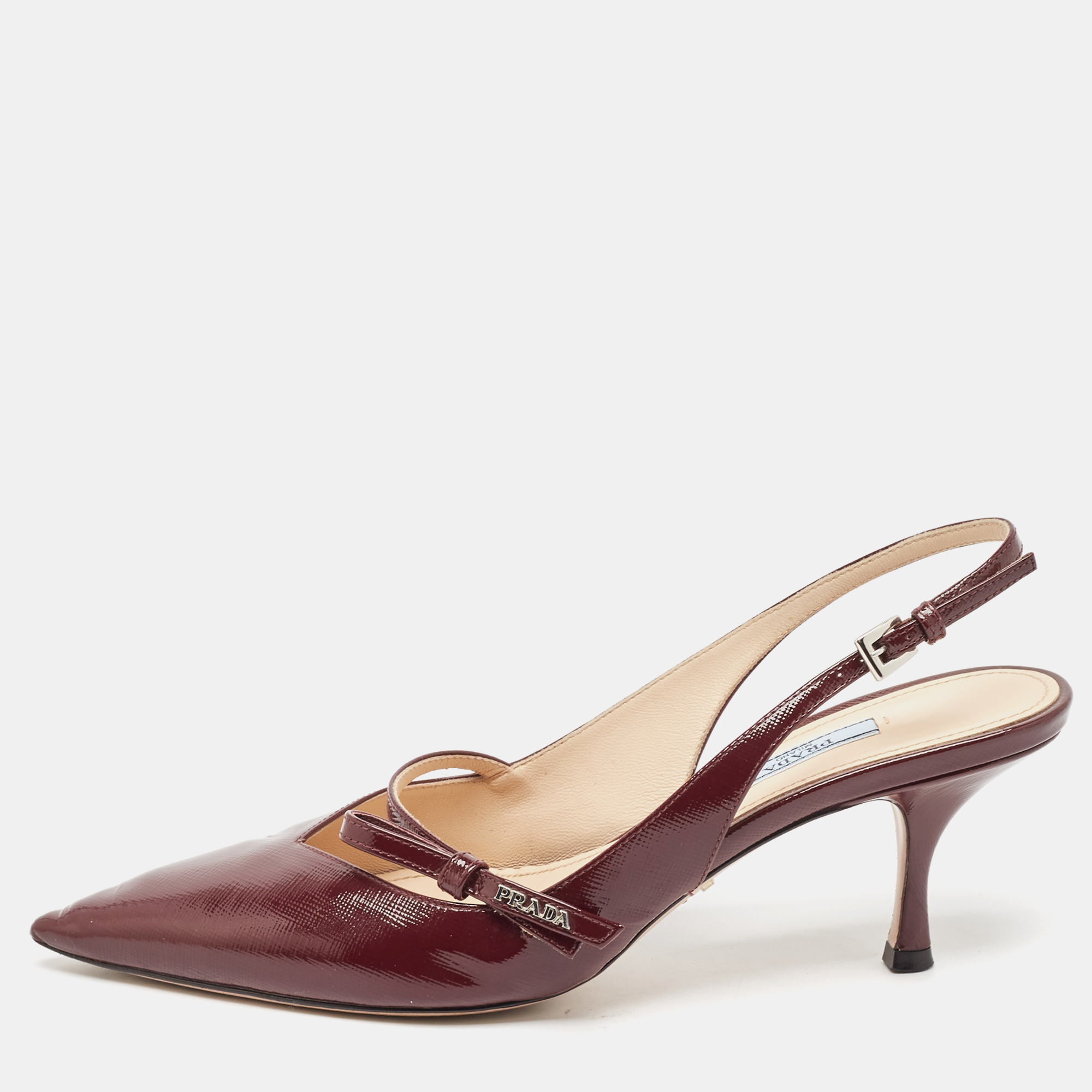 

Prada Burgundy Patent Leather Bow Slingback Pumps Size