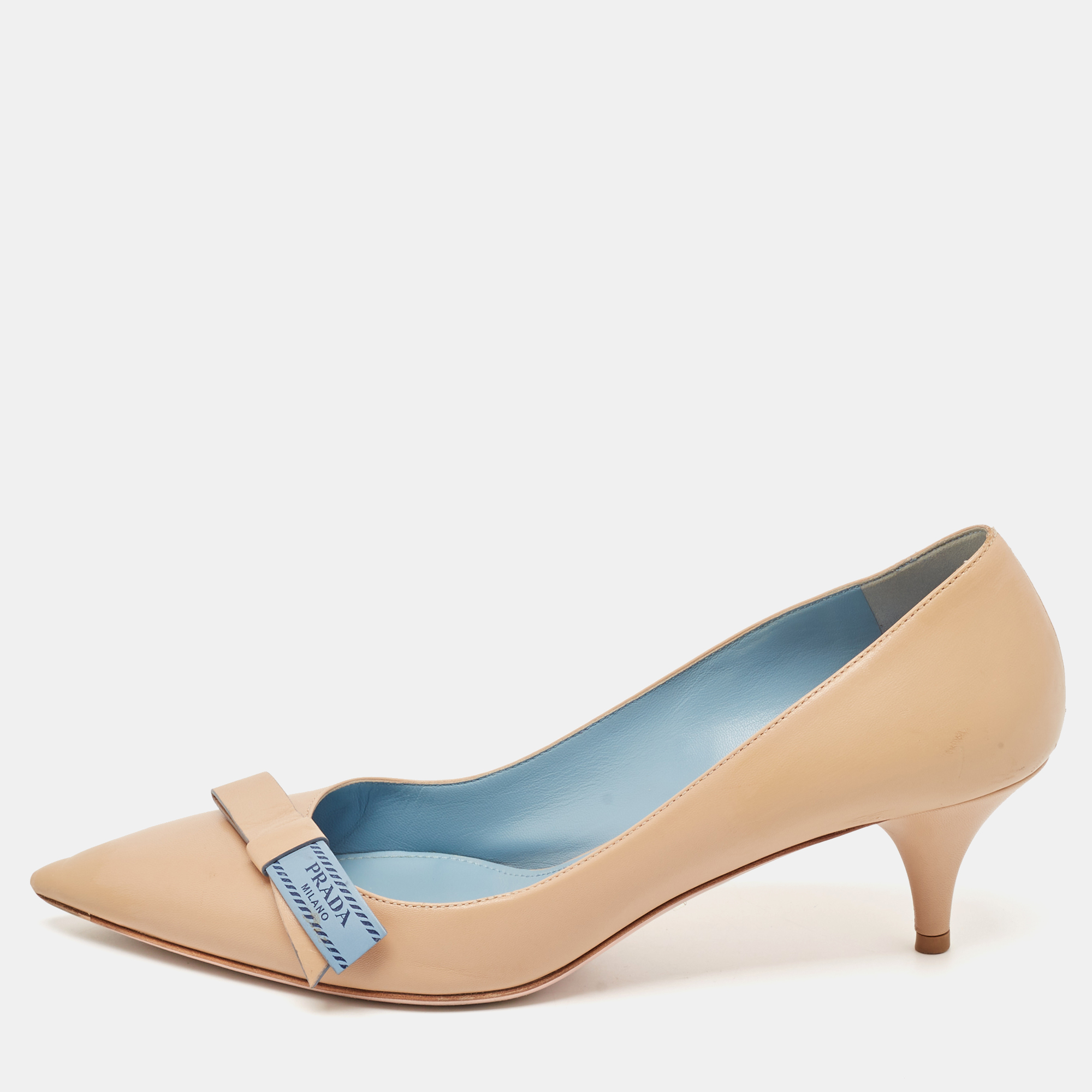 

Prada Beige Leather Bow Pointed Toe Pumps Size