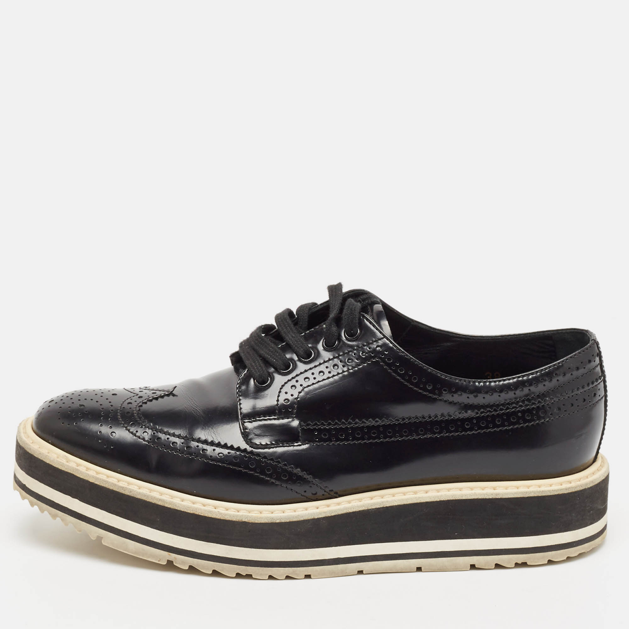 

Prada Black Brogue Patent Leather Platform Derby Sneakers Size