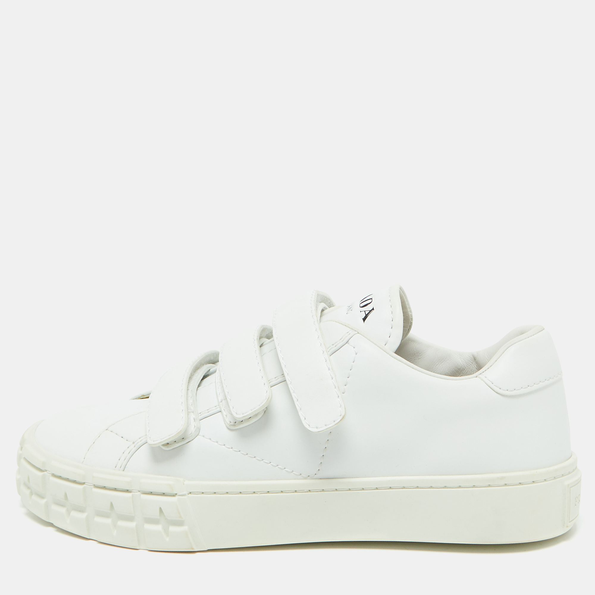 

Prada White Leather Velcro Strap Low Top Sneakers Size