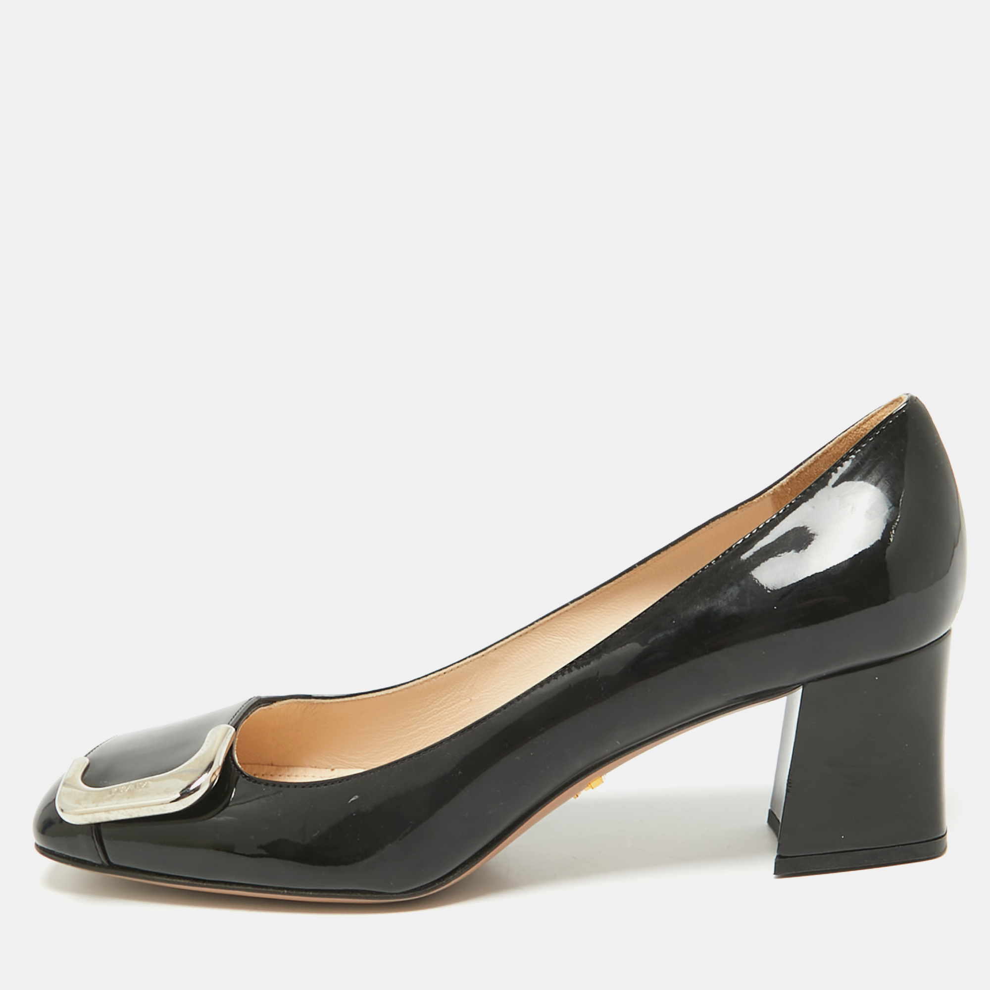 

Prada Black Patent Leather Block Heel Pumps Size