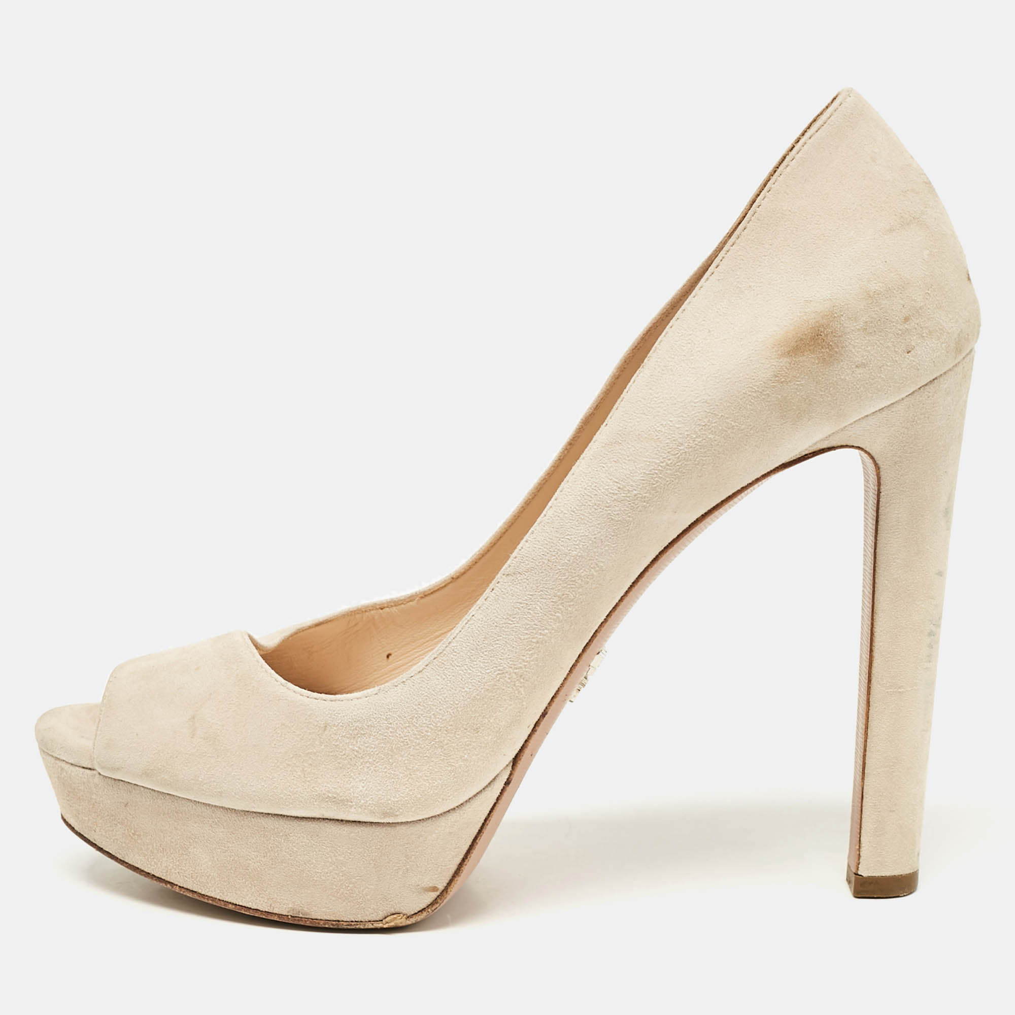 

Prada Beige Suede Peep Toe Platform Pumps Size