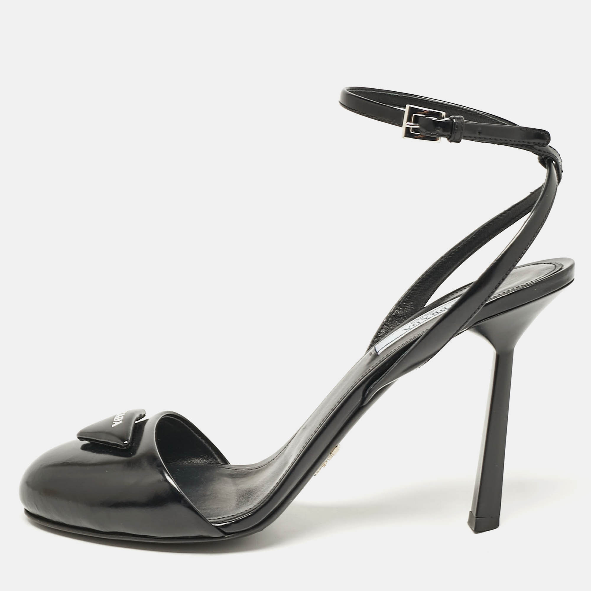 

Prada Black Leather Round Toe Ankle Strap Sandals Size