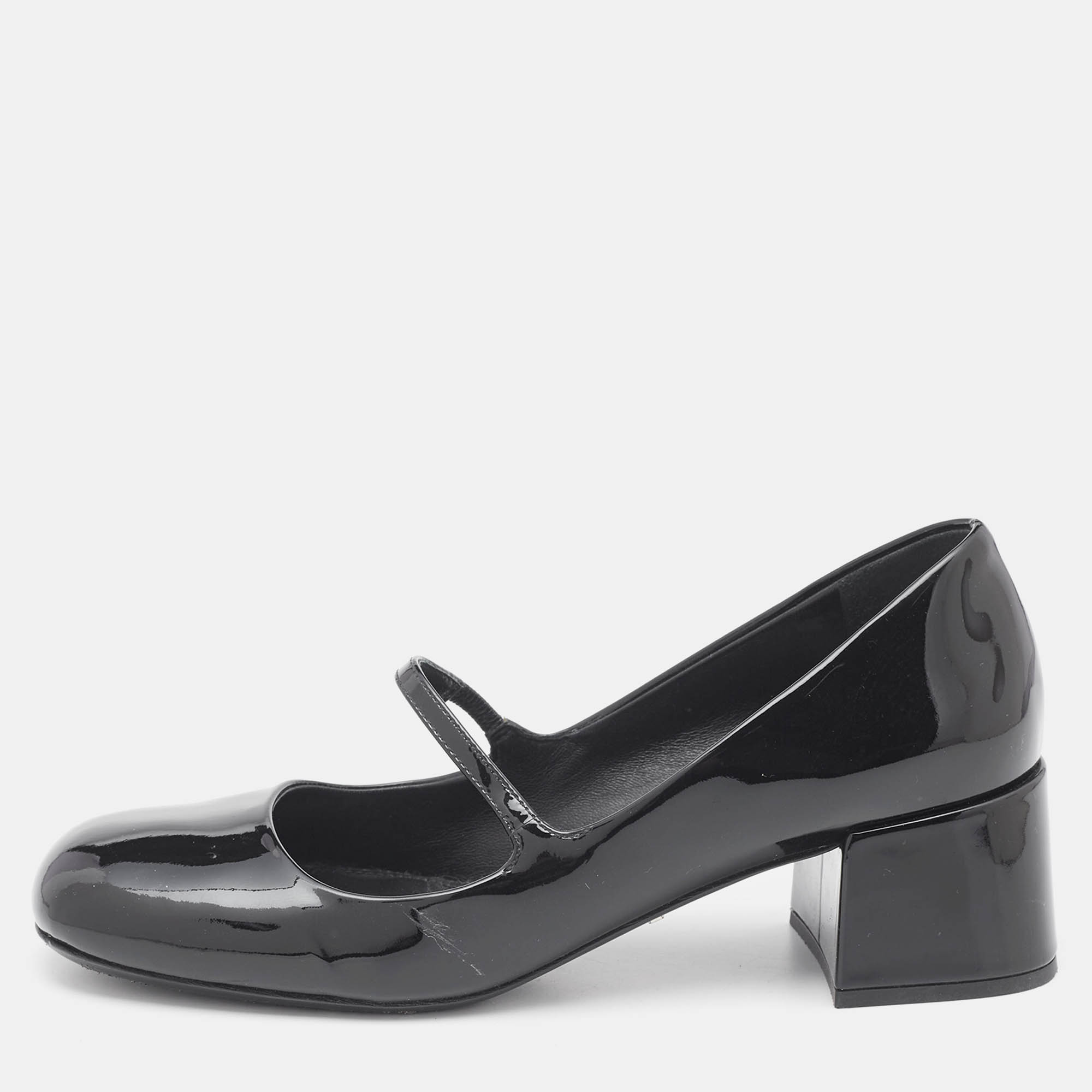 

Prada Black Patent Leather Mary Jane Block Heel Pumps Size