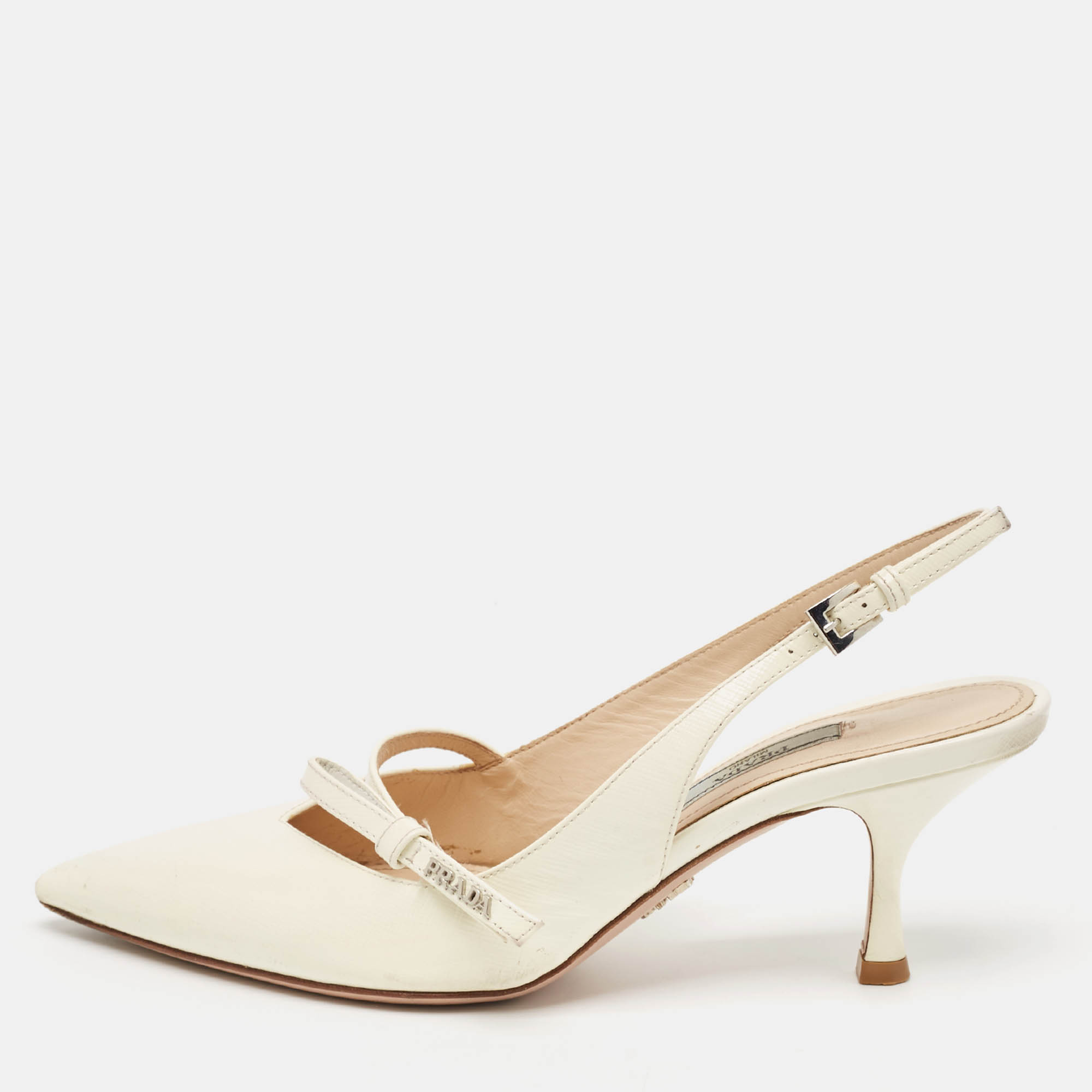 

Prada White Patent Leather Pointed Toe Slingback Pumps Size