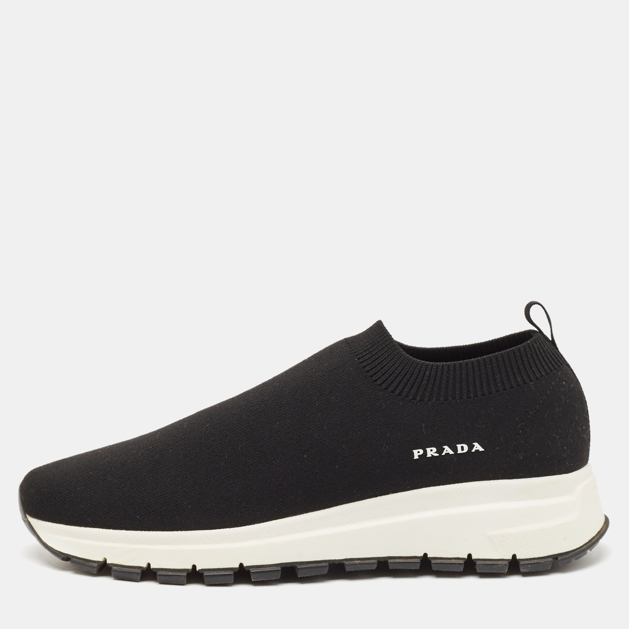 

Prada Black Knit Fabric Slip On Sneakers Size