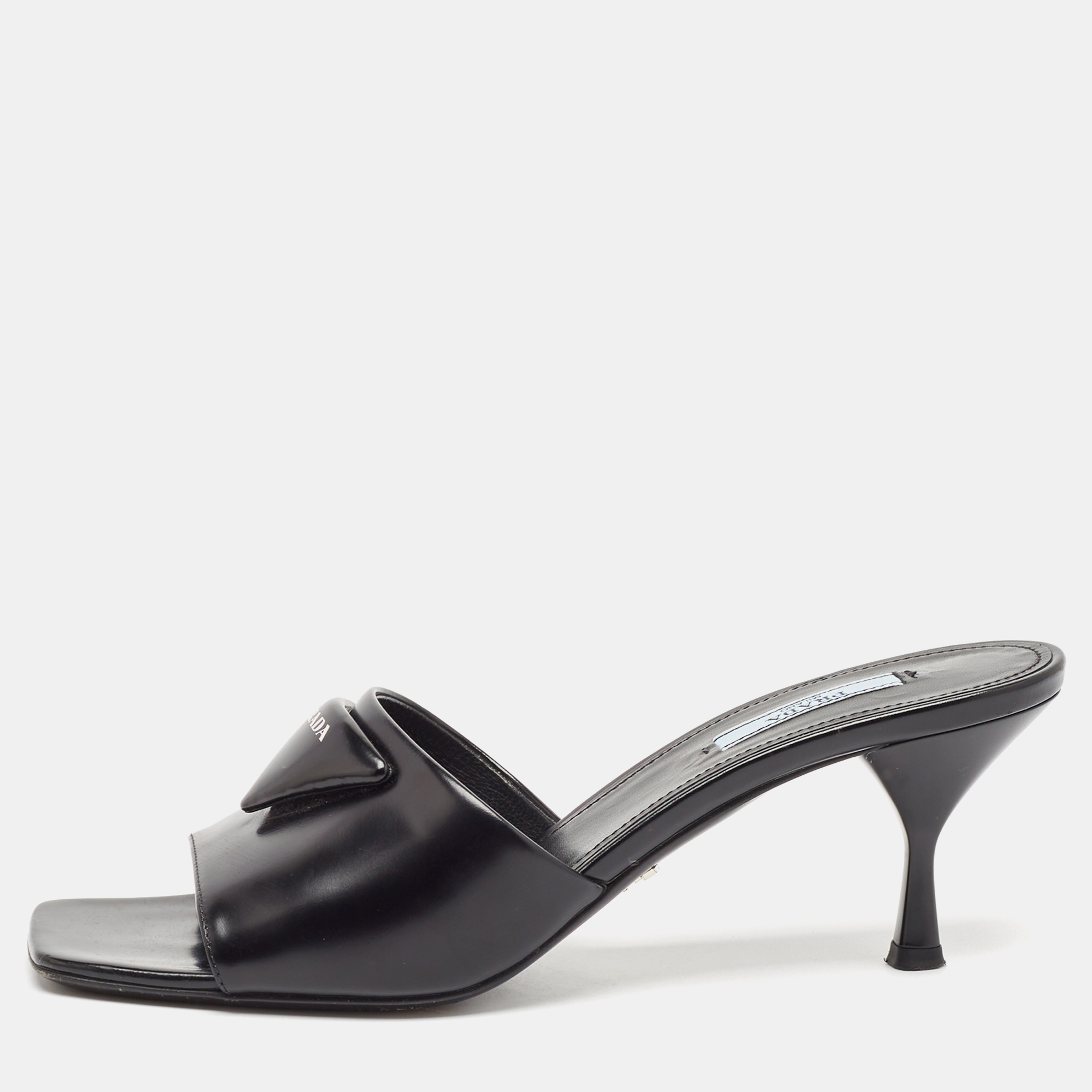 

Prada Black Leather Bow Slides Sandals Size