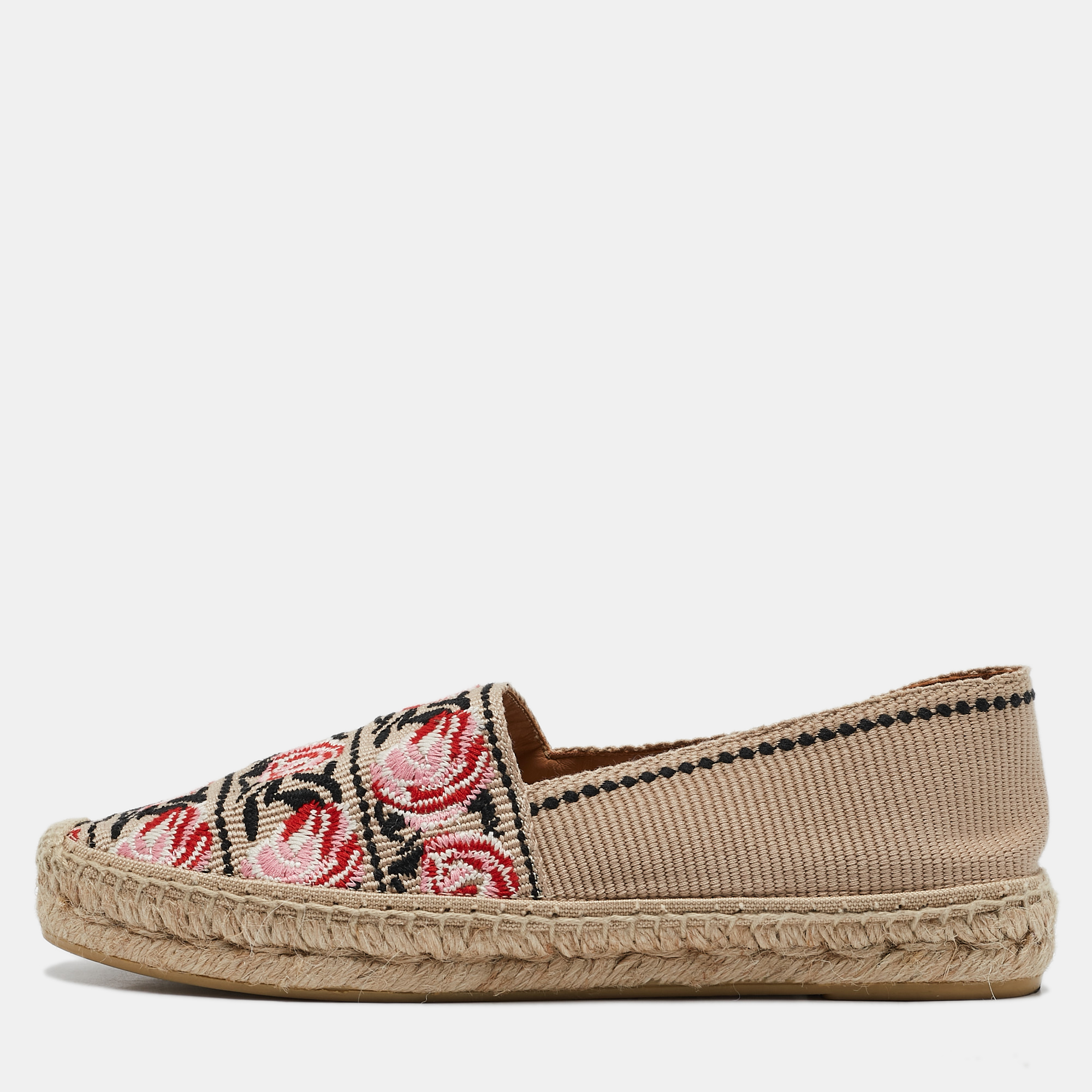 

Prada Beige Flower Embroidered Canvas Flat Espadrilles Size