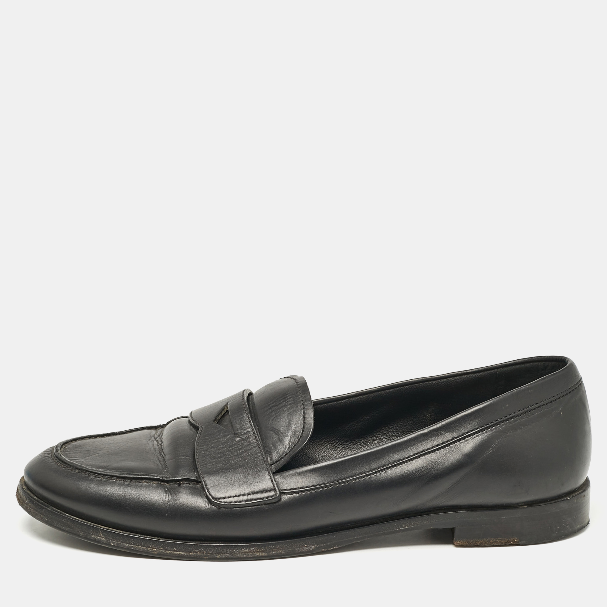 

Prada Black Leather Slip On Loafers Size