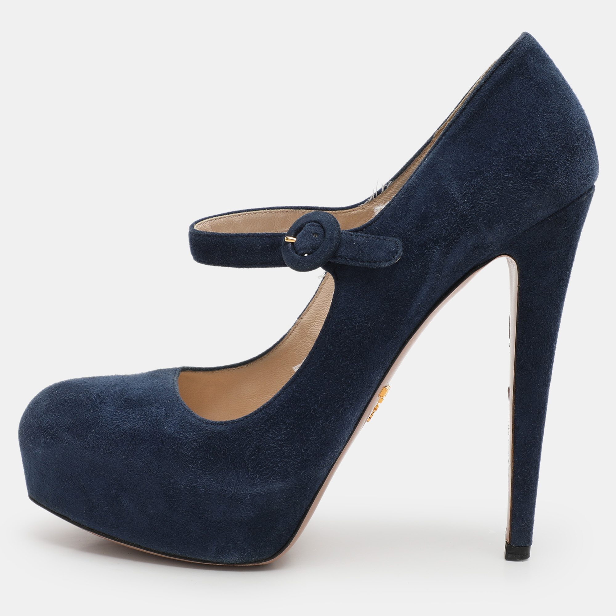 

Prada Blue Suede Mary Jane Pumps Size