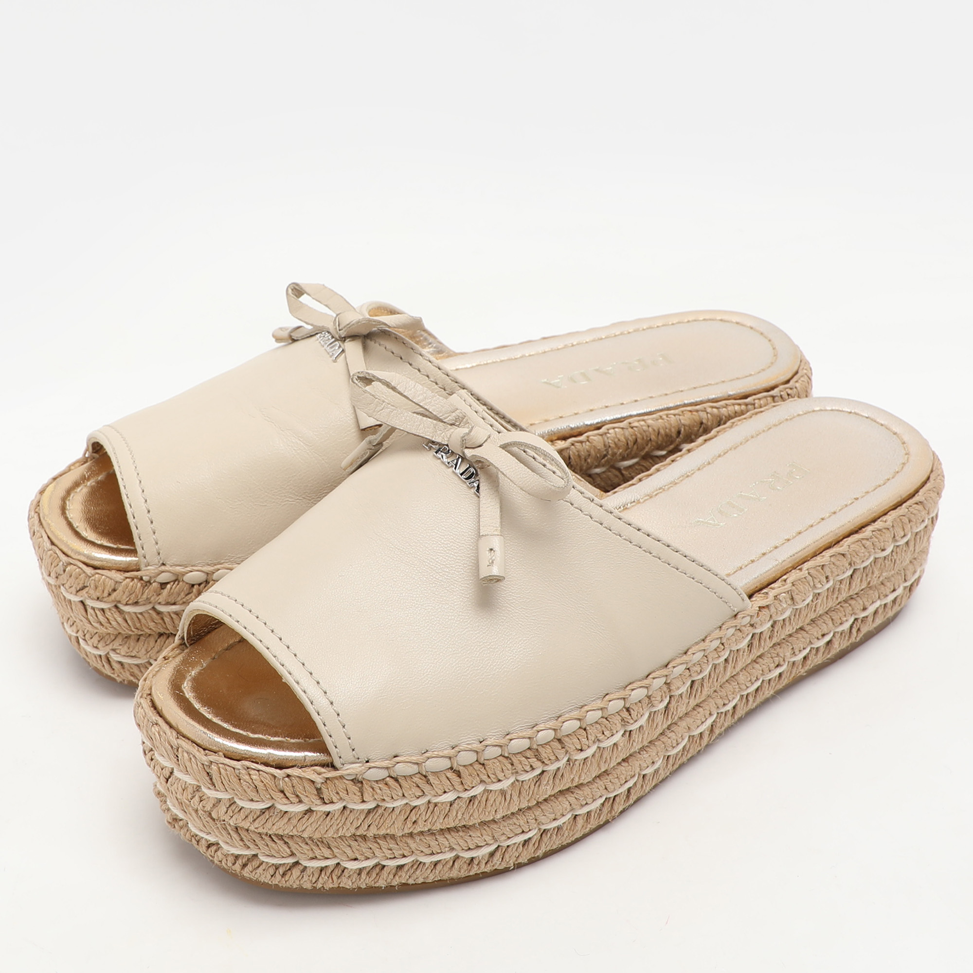 Prada Light Beige Leather Platform Sandals Size 38 