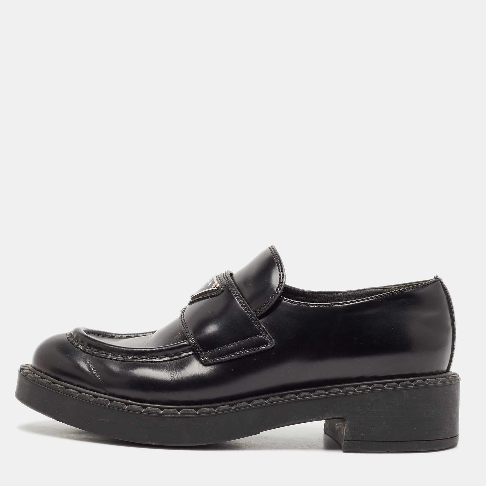 

Prada Black Patent Leather Platform Loafers Size