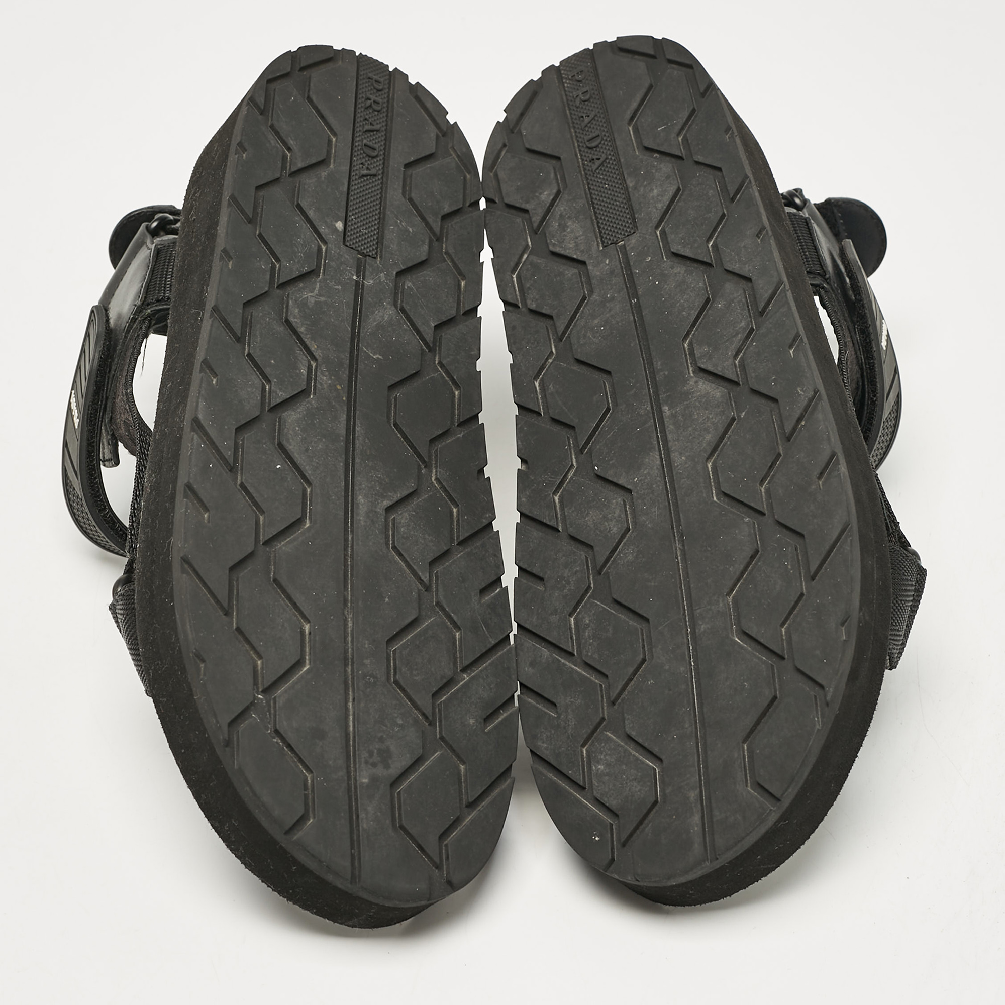 Prada Black Leather and Canvas Tape Strap Flat Sandals Size 38 