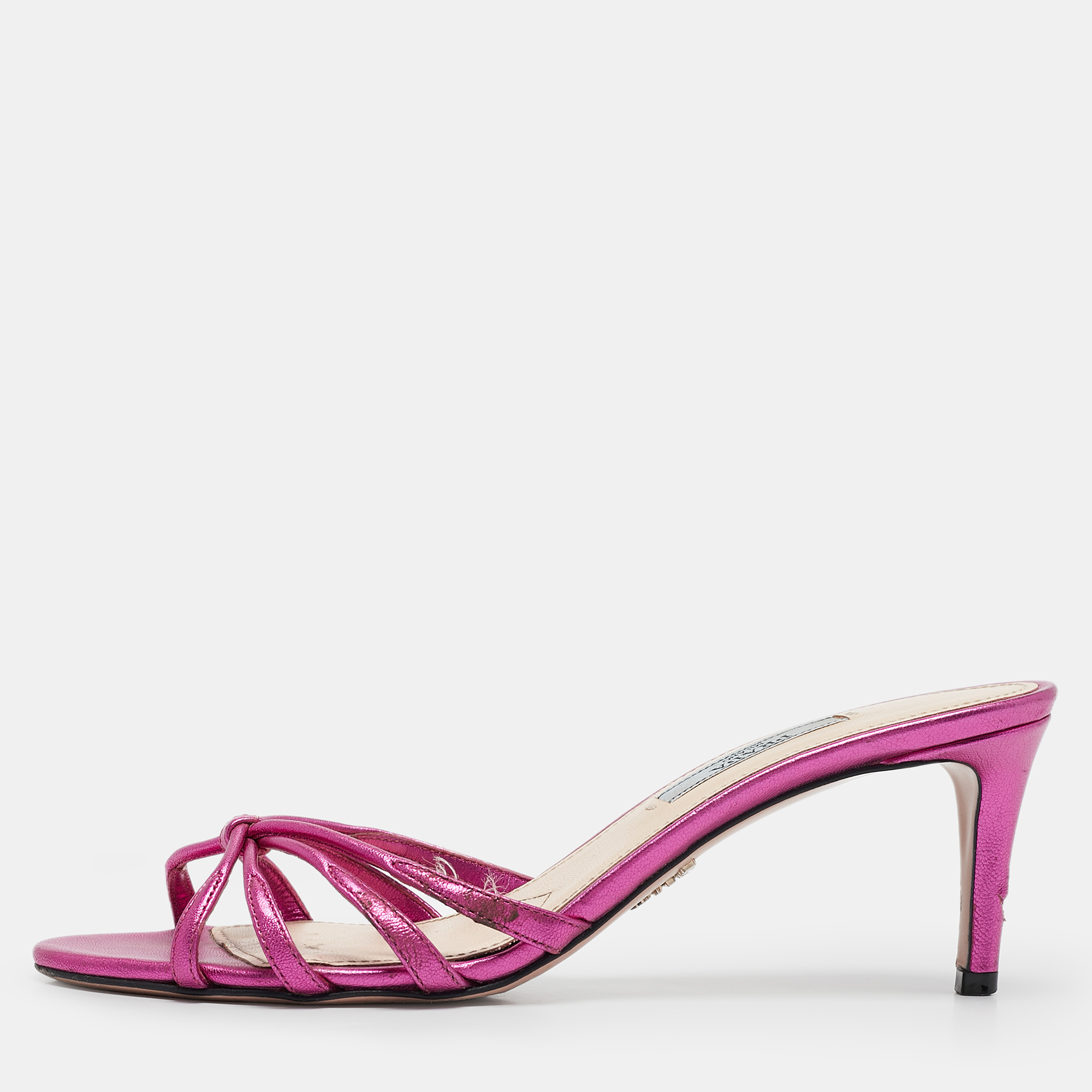 

Prada Metallic Pink Leather Slide Sandals Size