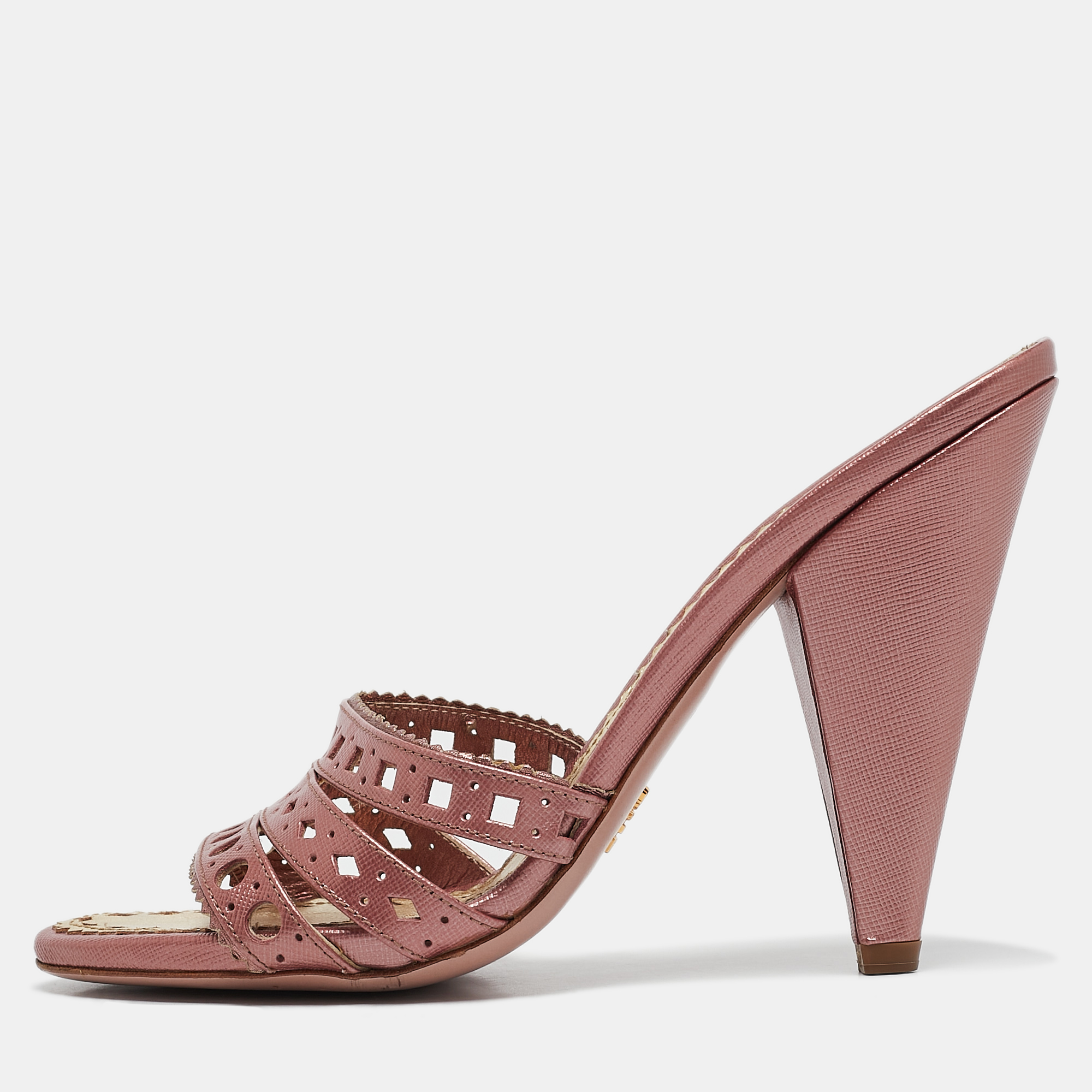 

Prada Pink Leather Embellished Slip On Sandals Size