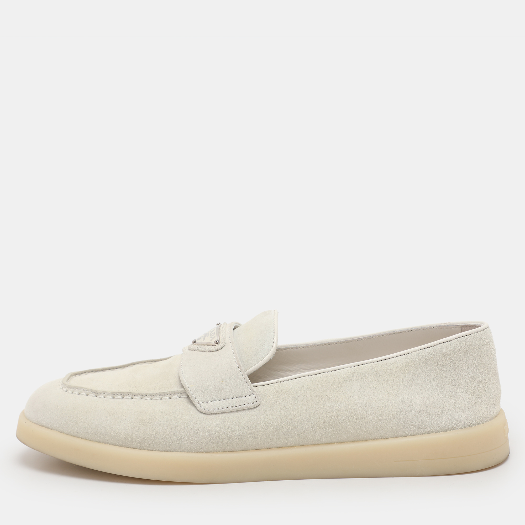 

Prada Off White Suede Logo Loafers Size